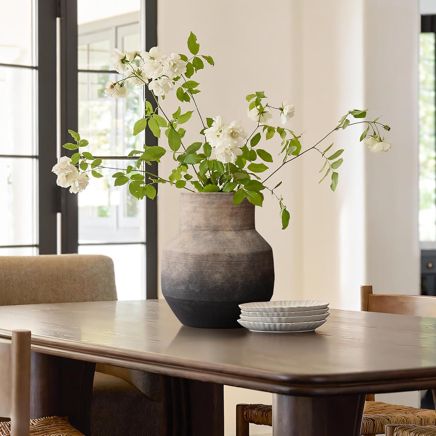 LuxenHome Brown Ombre Terracotta 11.4-Inch Round Vase