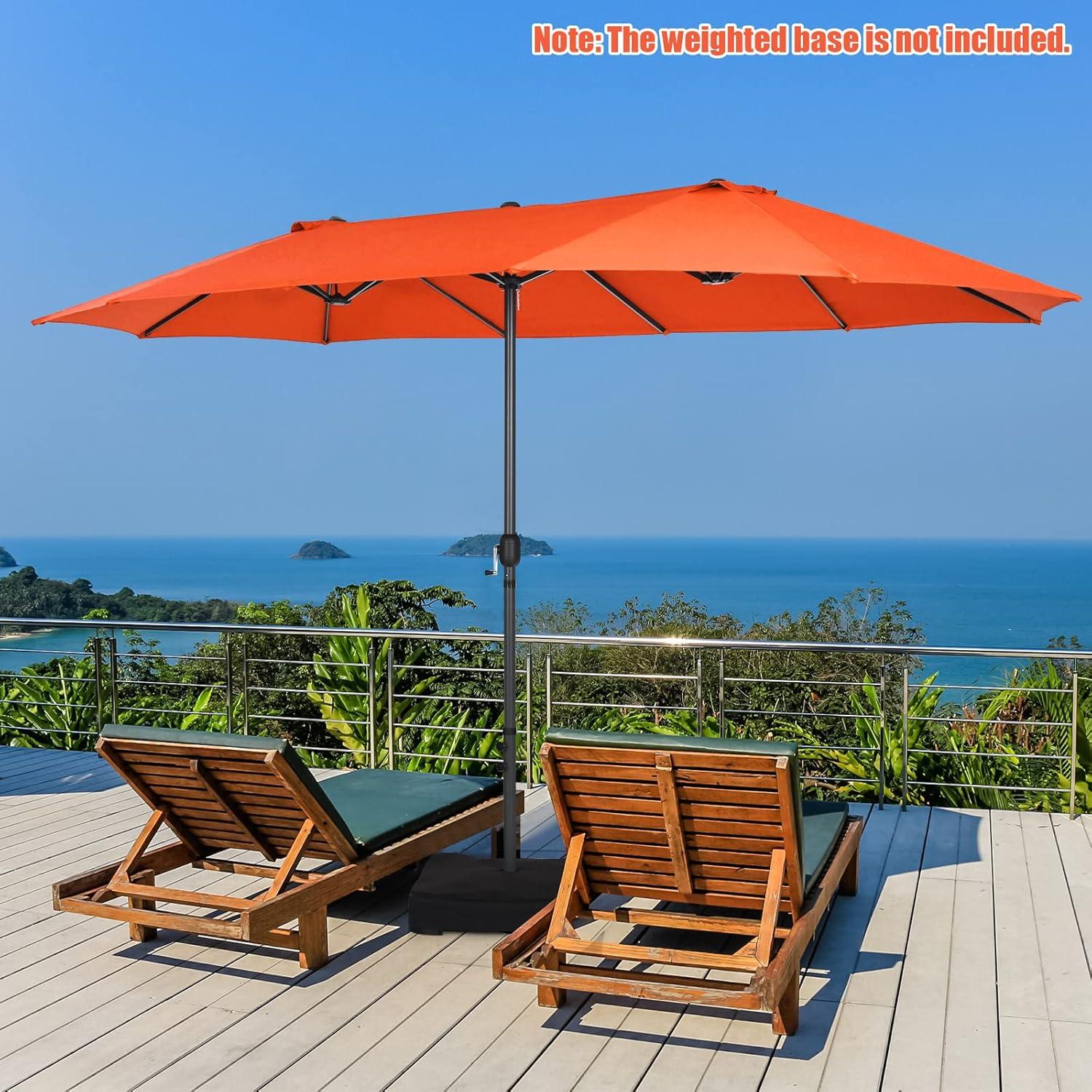 15 Ft Orange Double-Sided Patio Umbrella with Hand-Crank