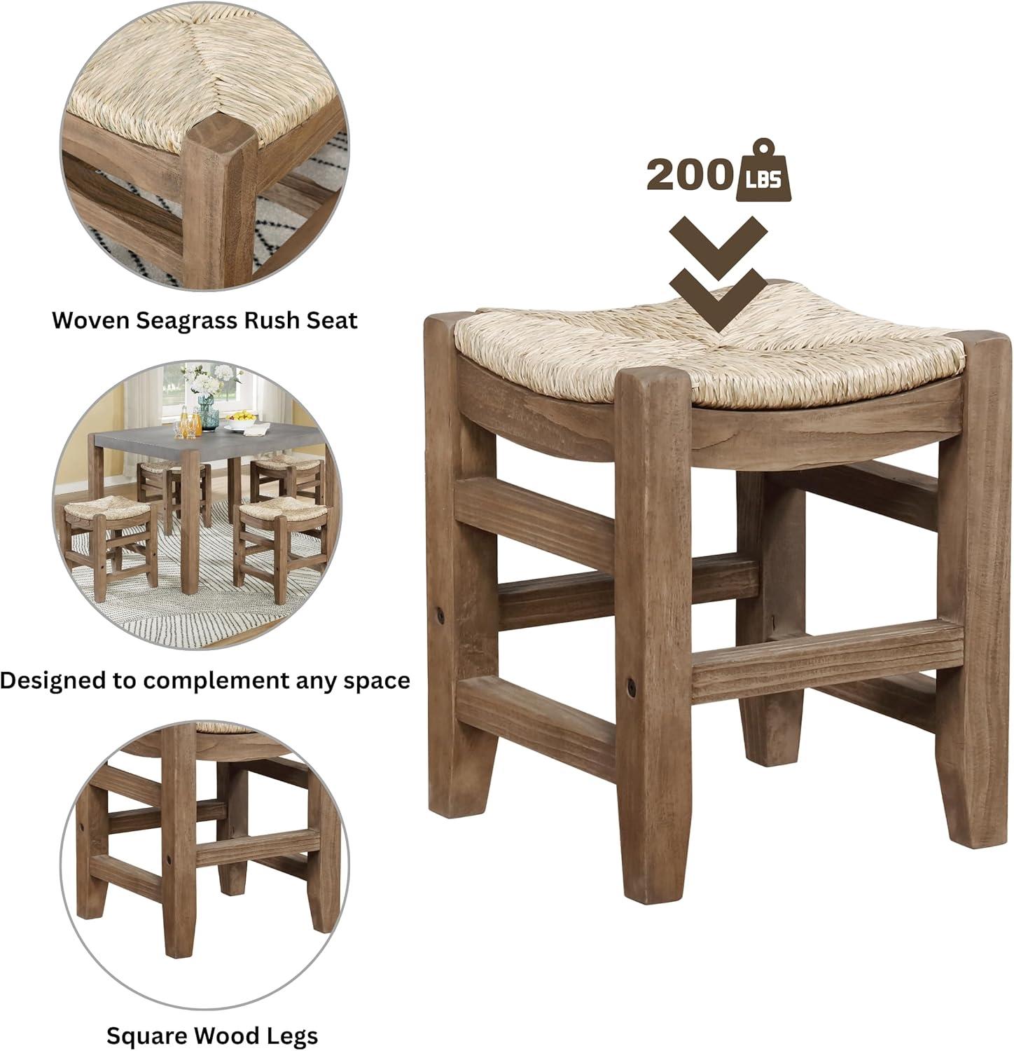 Alaterre Furniture Newport 18"H Wood Stool with Rush Seat