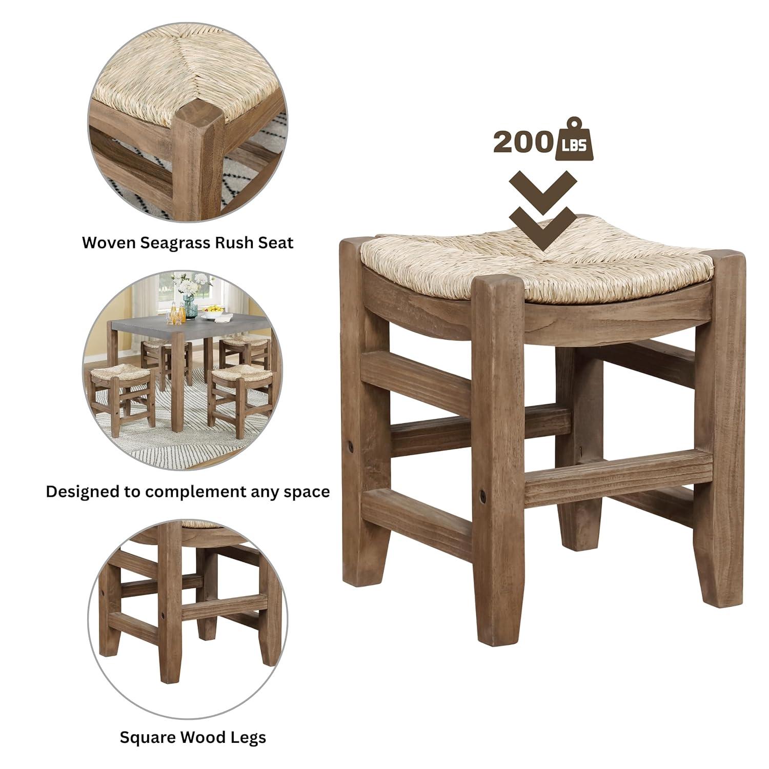 Alaterre Furniture Newport 18"H Wood Stool with Rush Seat