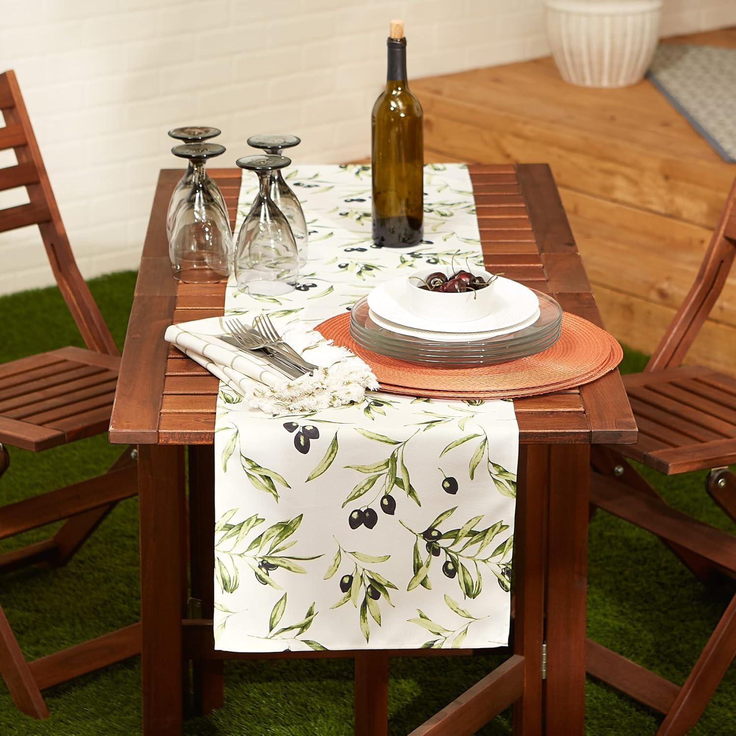 Olive Print Water Resistant Polyester Table Runner 14x72