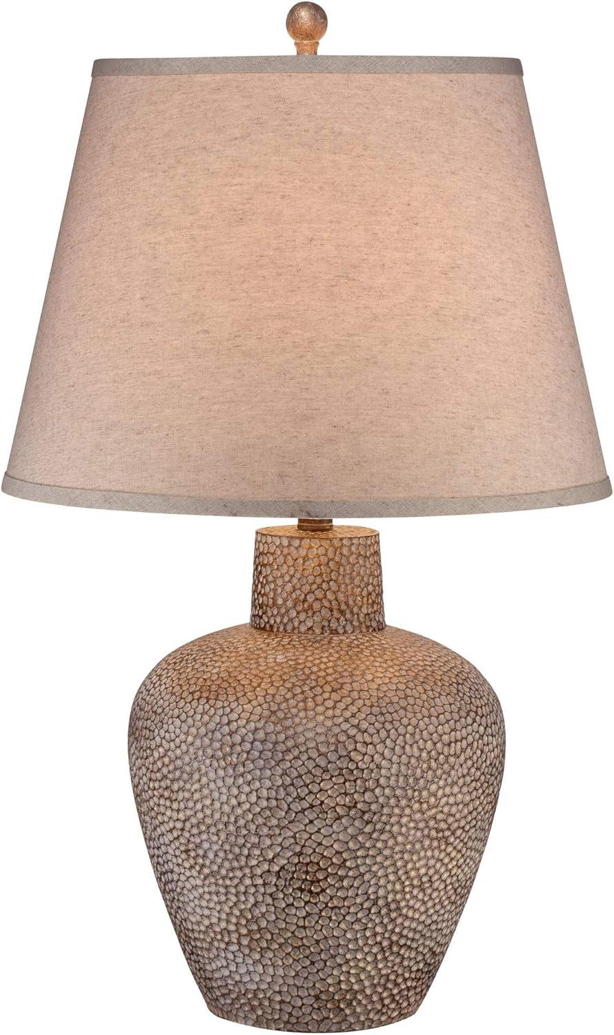 360 Lighting Bentley Rustic Farmhouse Table Lamp 29" Tall Brown Leaf Textured Hammered Pot Off White Empire Shade for Bedroom Living Room House Home