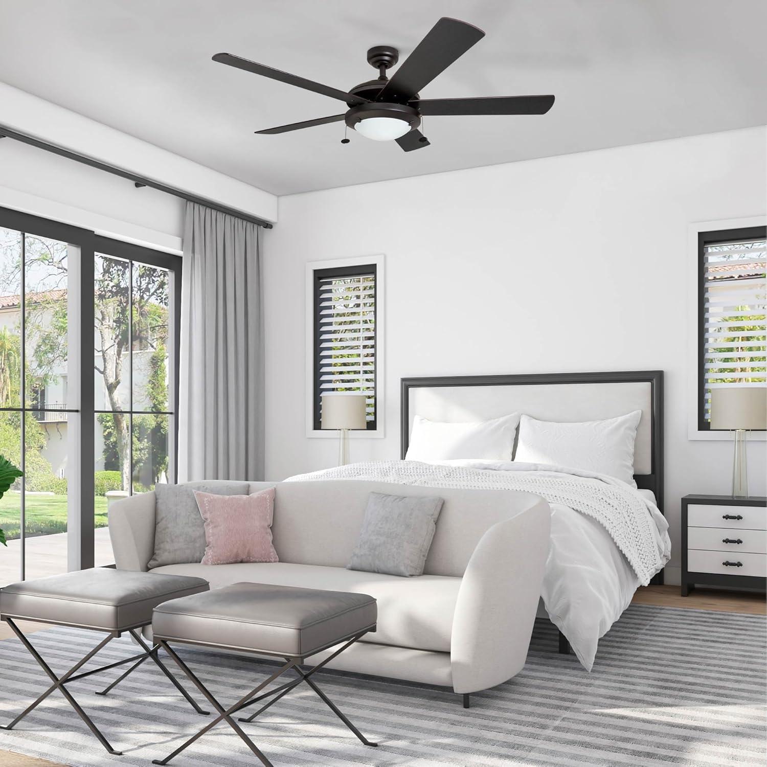 Prominence Home Bolivar 52" Bronze Ceiling Fan with 5 Blades, Integrated LED Light Kit, Pull Chains & Reverse Airflow