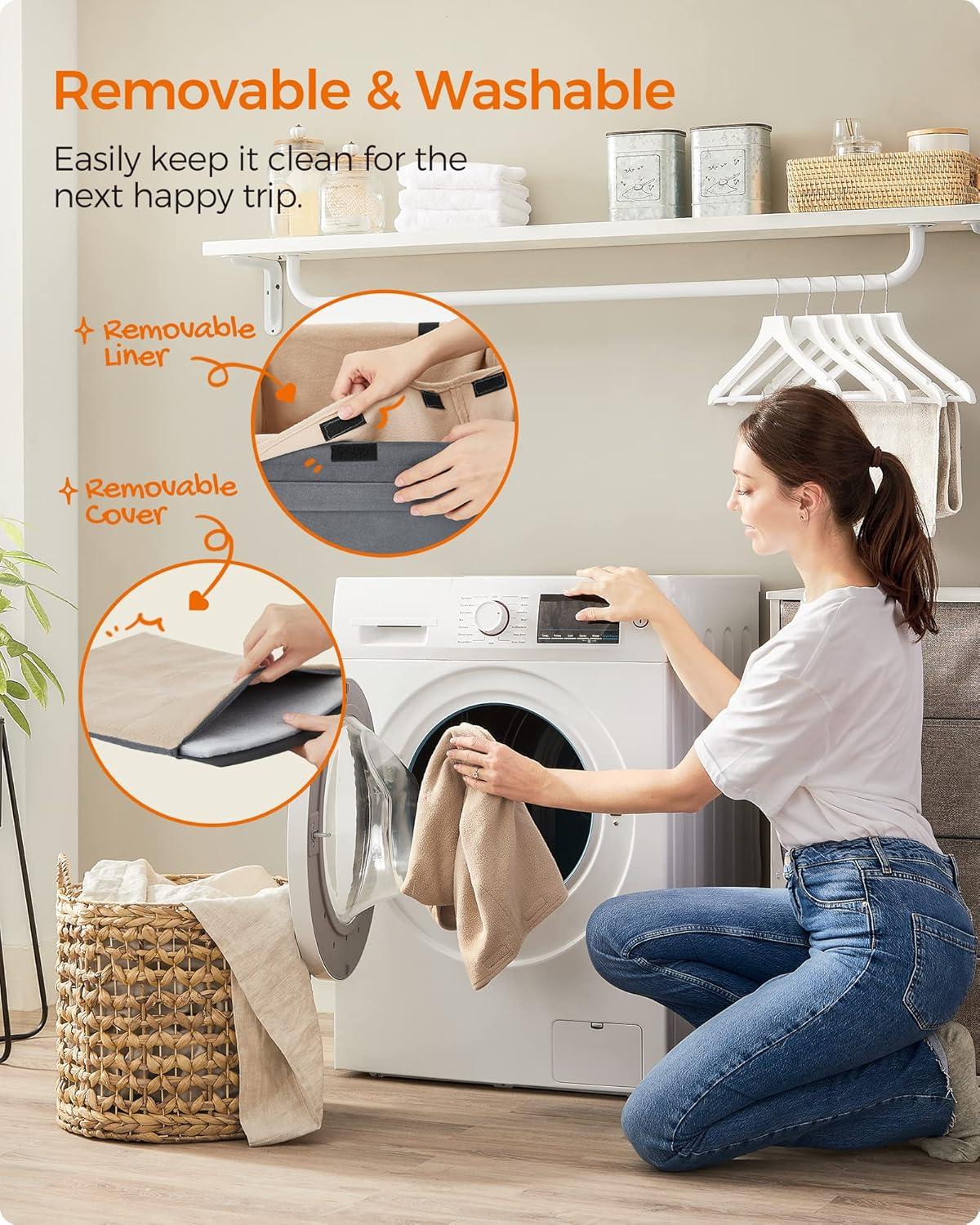 Feandrea Dog Car Seat, Pet Booster Seat for Small Dogs up to 18 lb, with Adjustable Straps, Removable Washable Fleece Liner, 4 Pockets, for Front Seats, Back Seats, Gray and Beige UPBS042G01