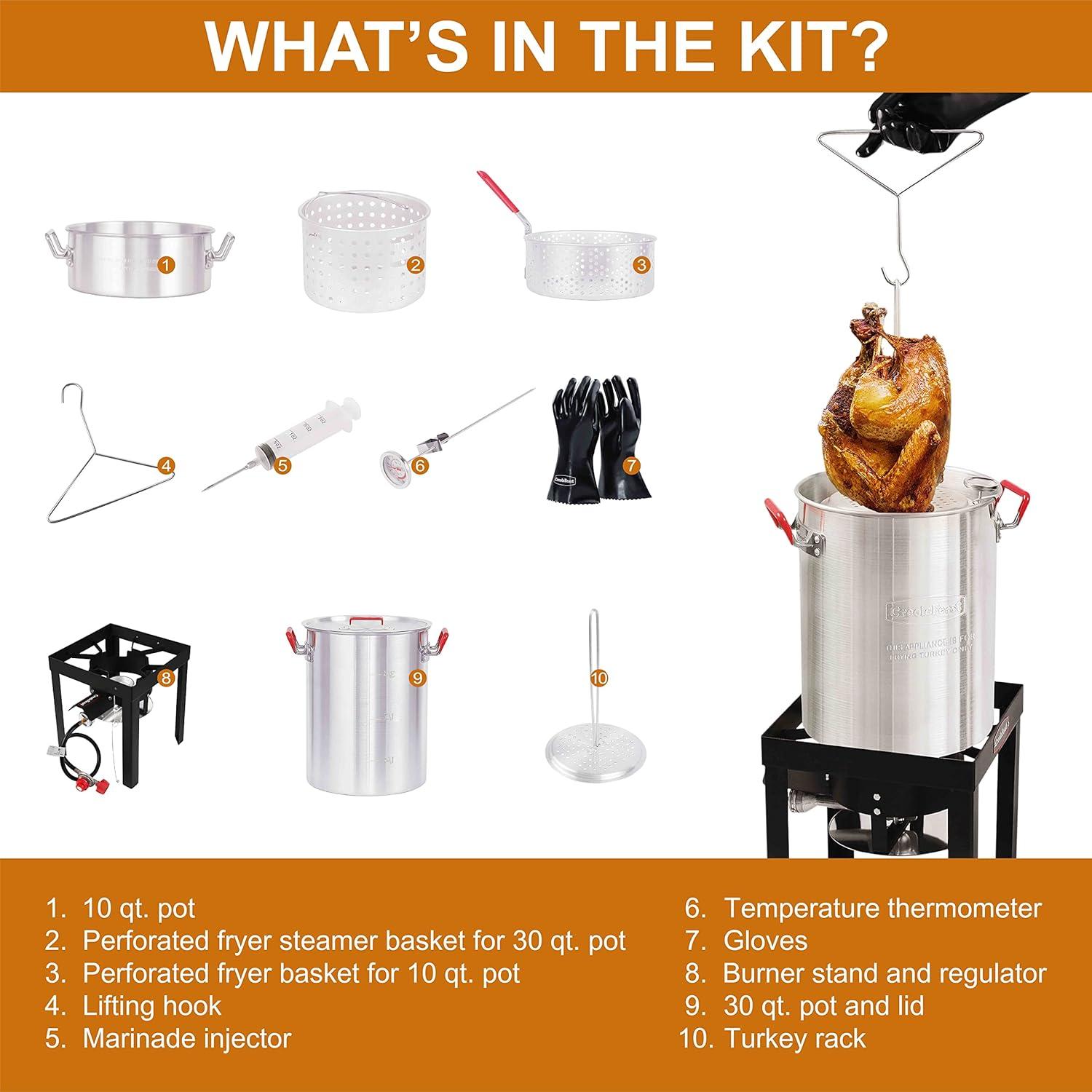 30 Qt Silver Aluminum Outdoor Turkey Fryer Kit with Accessories