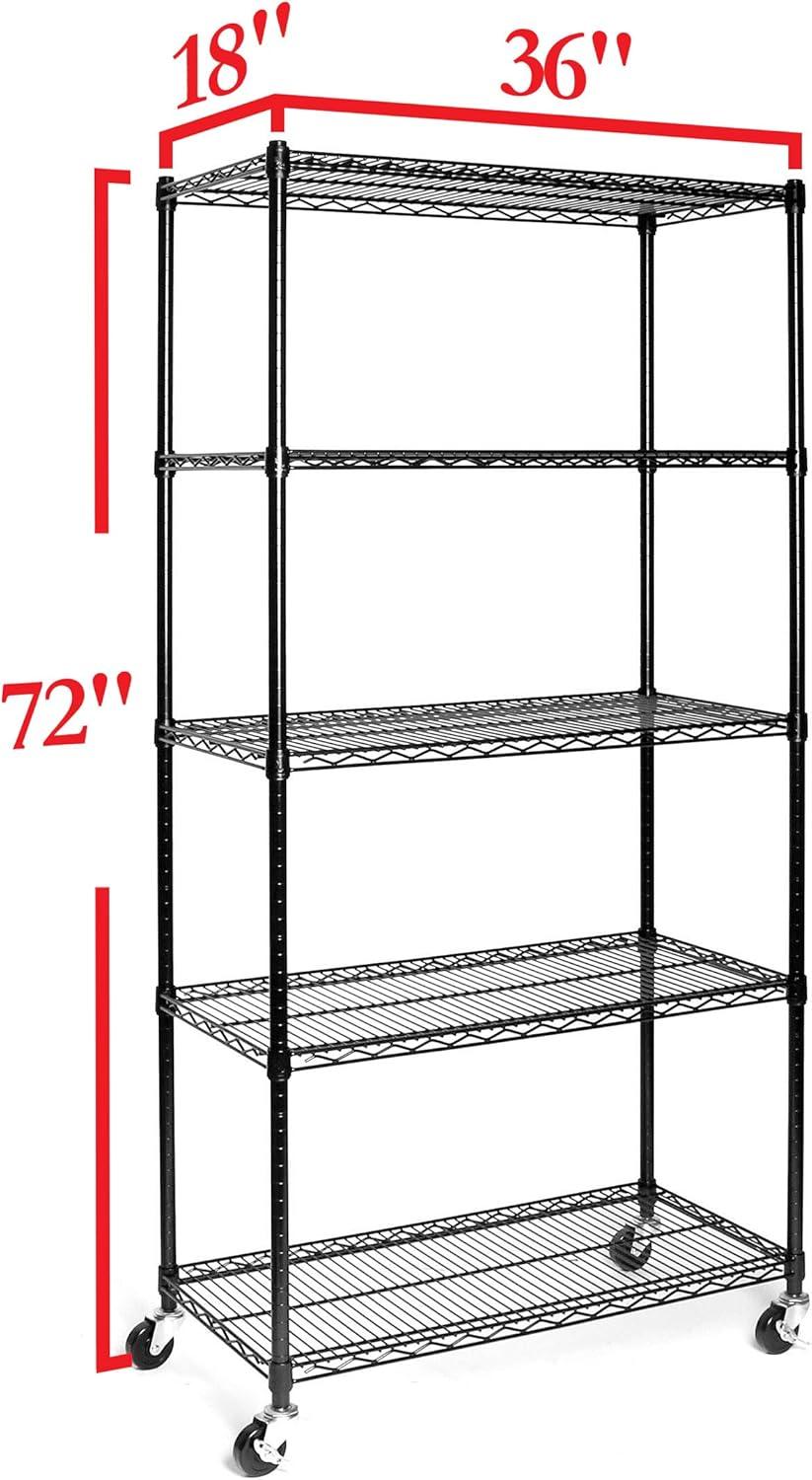 36" W 5-Tier NSF-Certified Steel Shelving with Wheels