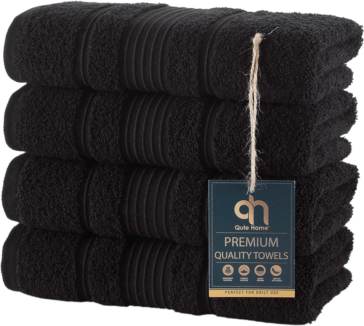 Black Turkish Cotton 4-Piece Hand Towel Set