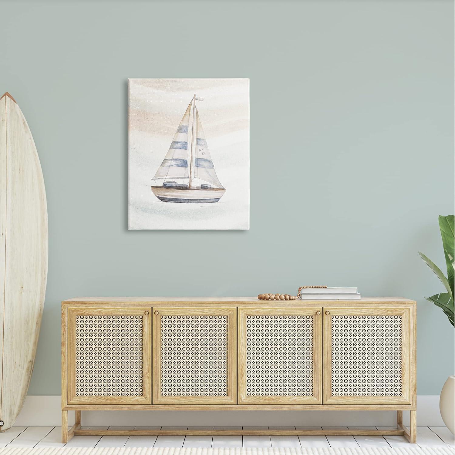 Stupell Industries " Nautical Sailboat Drifting Pale Abstract Ocean Waves " by Patricia Pinto Painting Print
