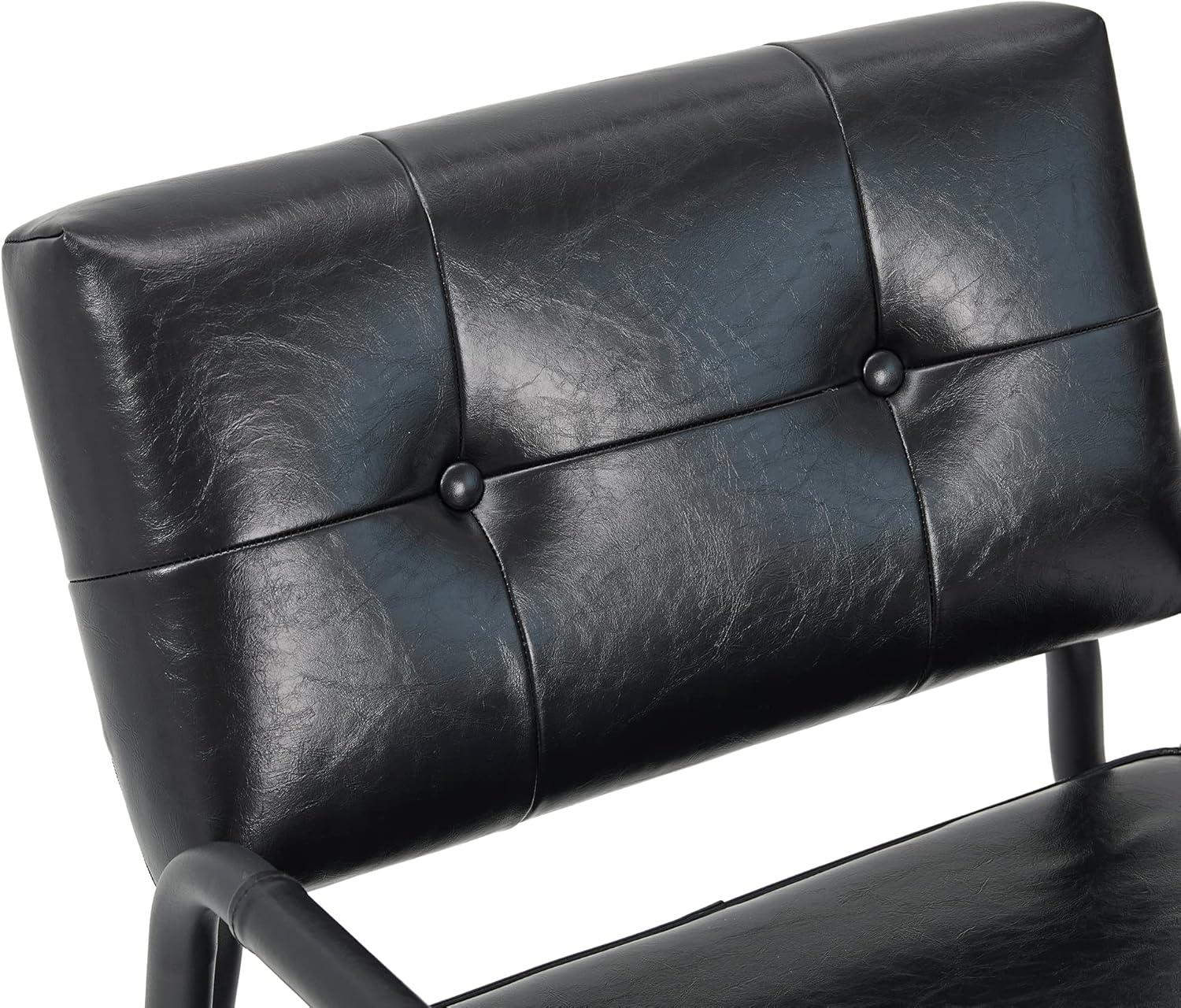 Mid-Century Modern Leatherette Arm Accent Chair Frosted Black Metal Frame Black - Glitzhome