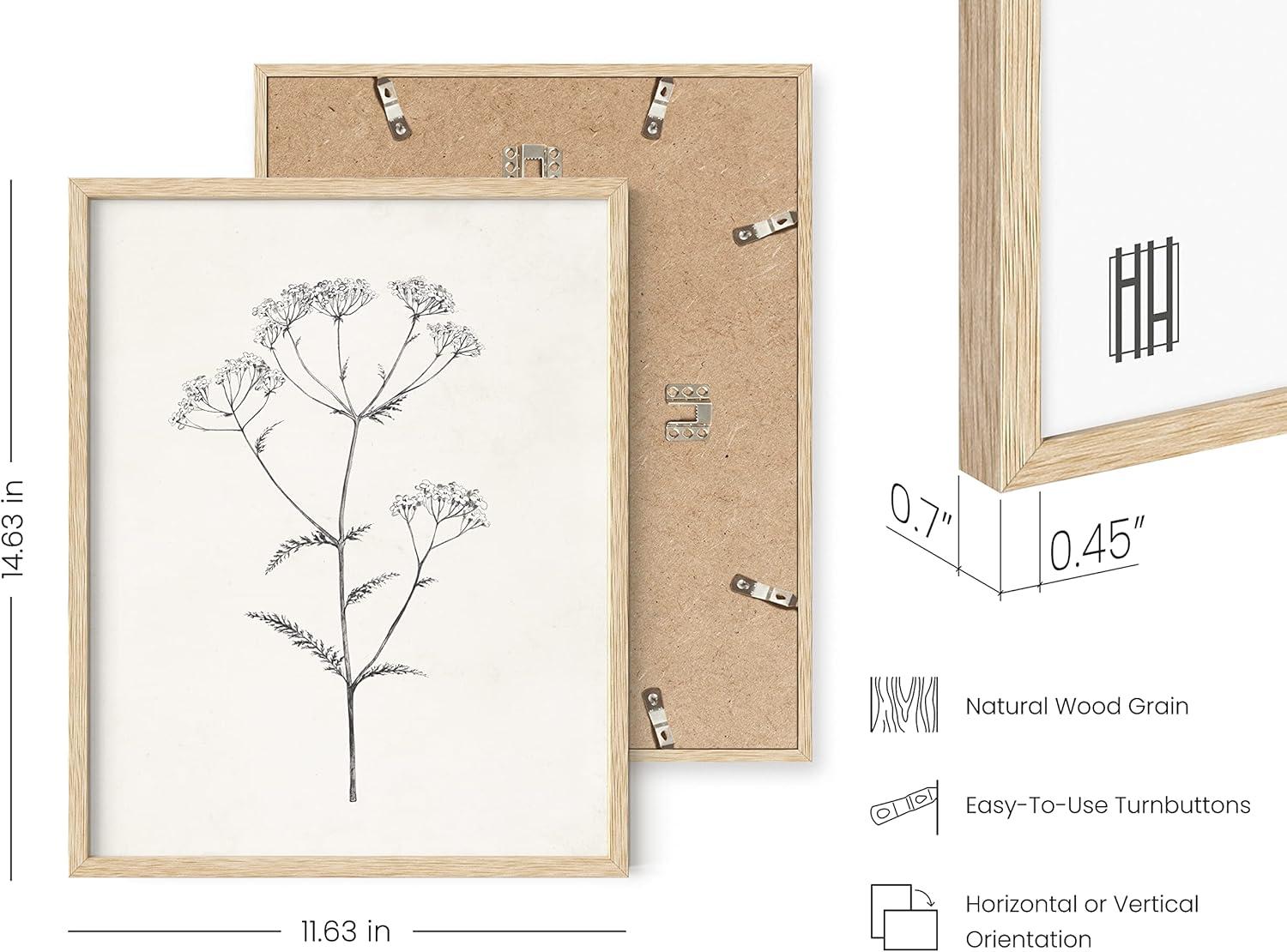 HAUS AND HUES Grey Floral Wall Art - Set of 4 Plant Posters for Wall Vintage, Botanical Prints, Black and White Flower Pictures for Room Aesthetic, Farmhouse Bathroom, Rustic Art (Beige Frame, 11x14)