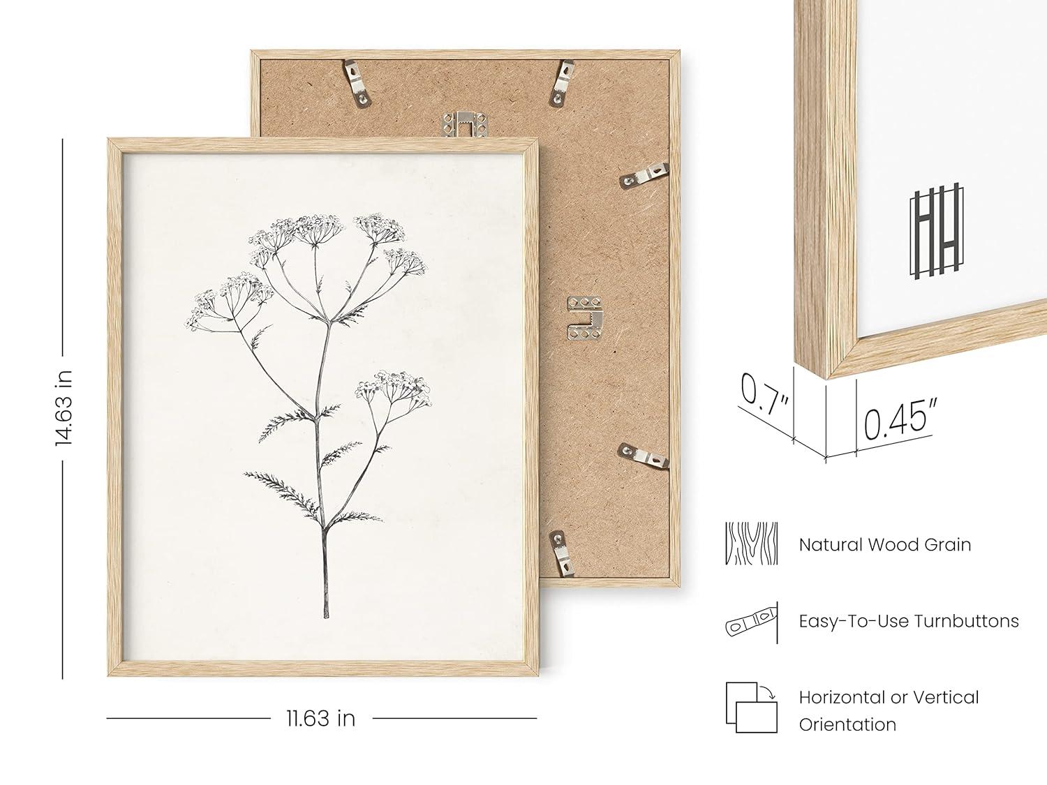 HAUS AND HUES Grey Floral Wall Art - Set of 4 Plant Posters for Wall Vintage, Botanical Prints, Black and White Flower Pictures for Room Aesthetic, Farmhouse Bathroom, Rustic Art (Beige Frame, 11x14)