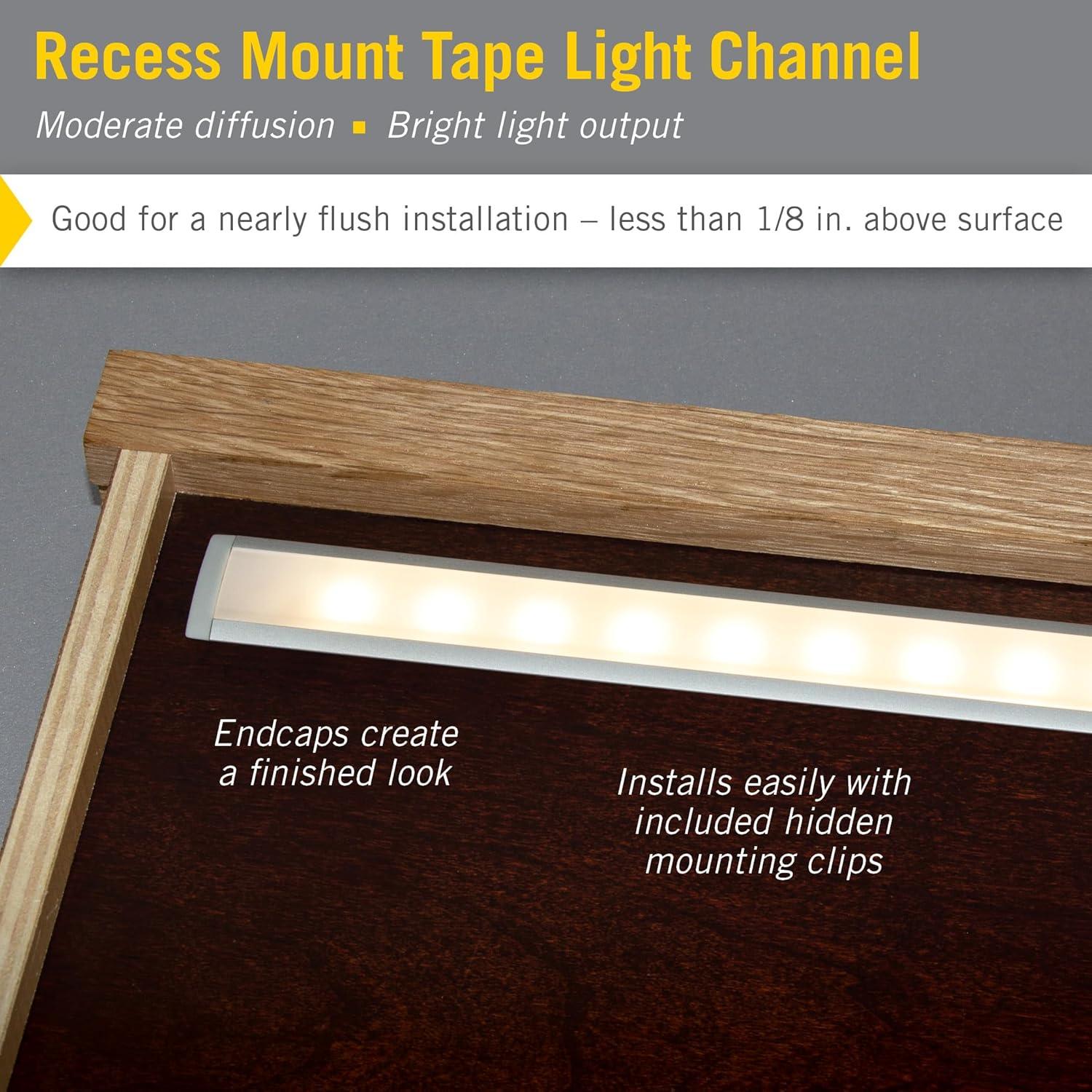 Silver Recess Mount LED Tape Light Channel with Frosted Cover