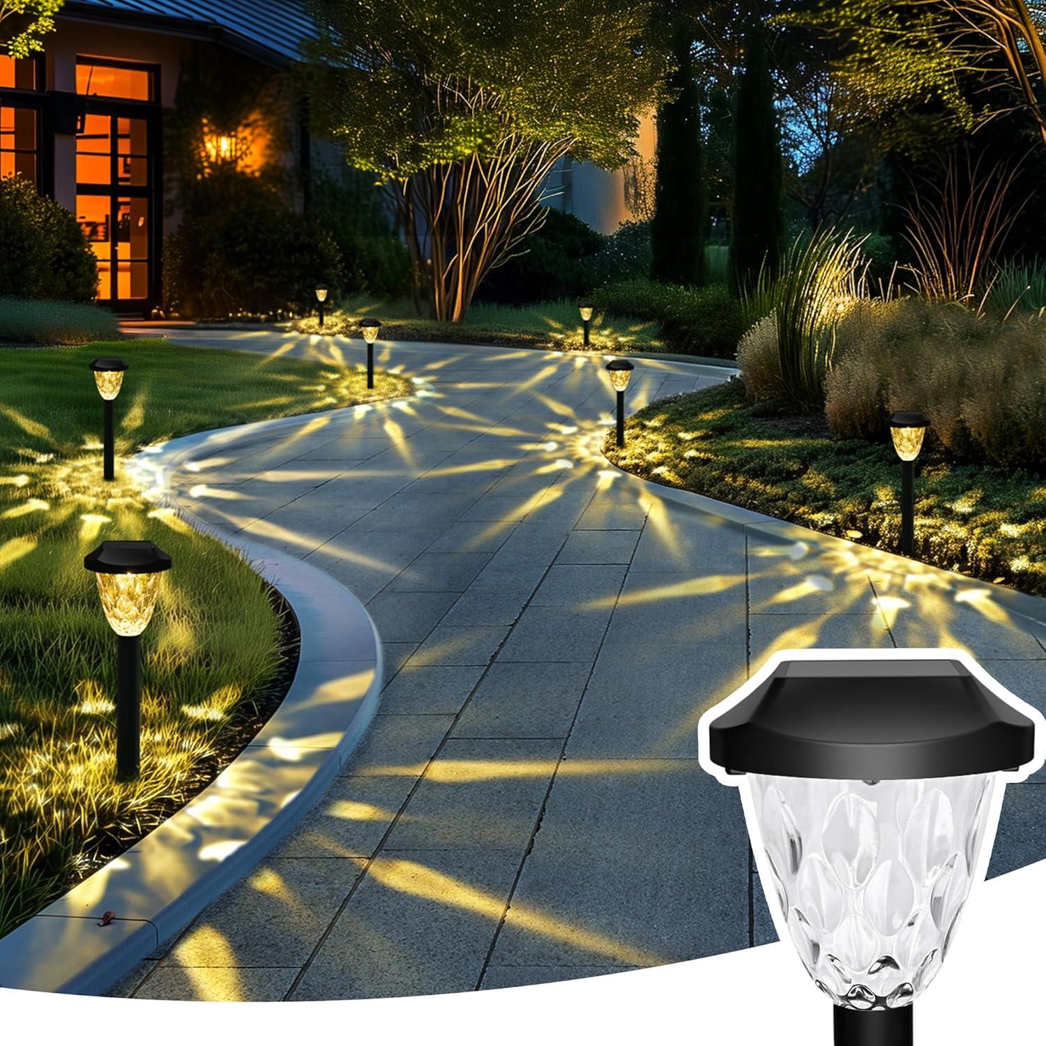 gigalumi 12 Pack Solar Pathway Lights, Waterproof Auto On/Off Outdoor Solar Lights for Garden,Walkway and Driveway,2800K