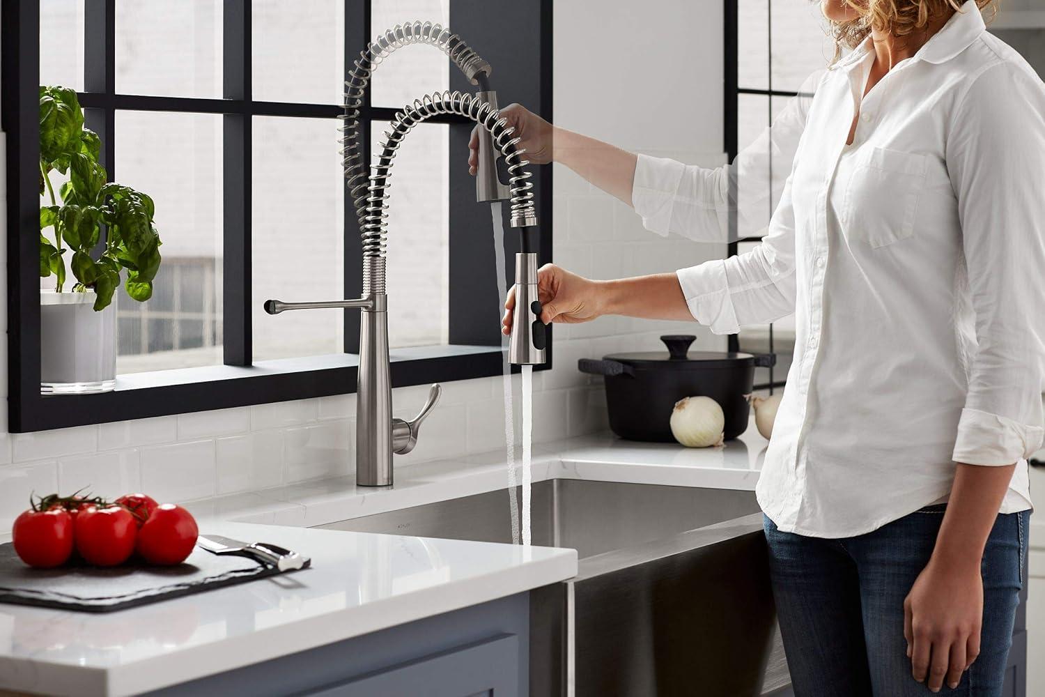 Kohler Simplice Single Handle Semi-Professional Pre-Rinse Kitchen Sink Faucet with Three-Function Pull Down Sprayer