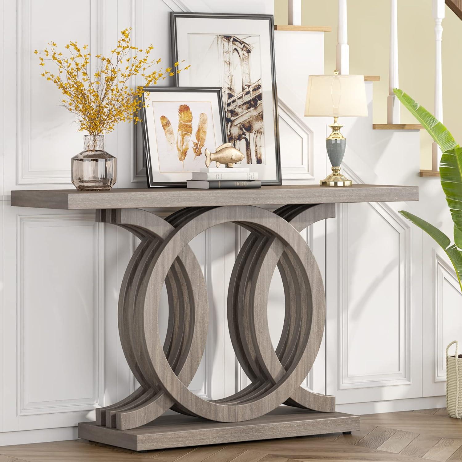 Tribesigns 55" Console Table with Geometric Base, Wooden Entryway Table