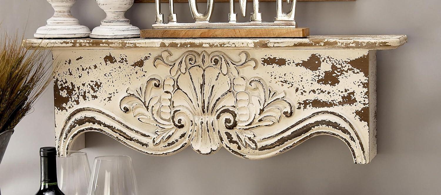 Kelly Clarkson Home Elicia White Wood Scroll Distressed 1 Shelf Room Wall Shelf