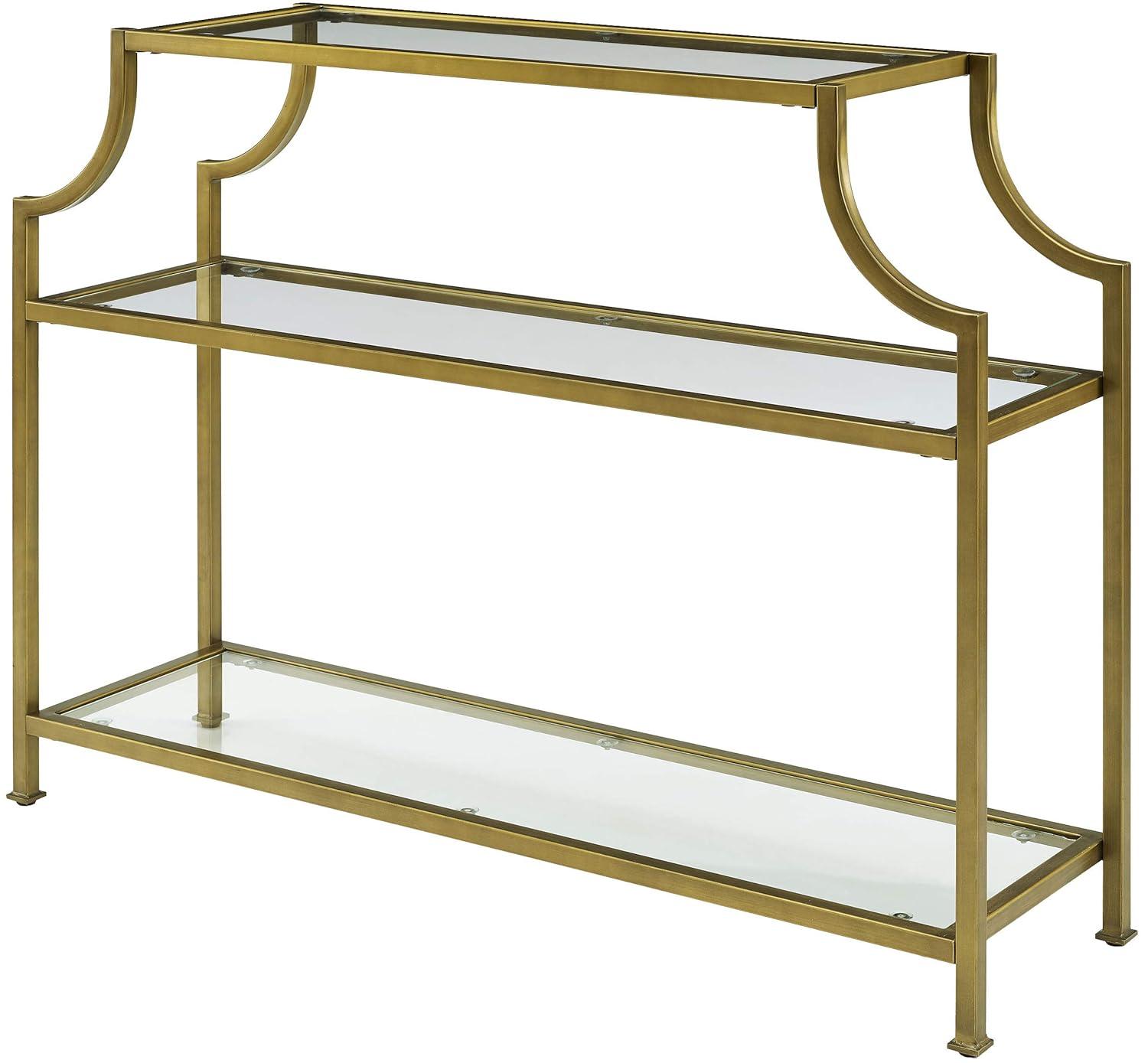 Aimee Console Table - Crosley: Elegant Steel Frame, Clear Glass Top, Fixed Shelf, Entryway Furniture