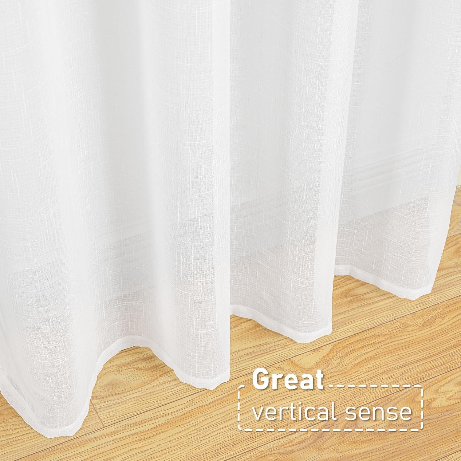 White Linen Semi-Sheer Light-Filtering Rod Pocket Curtains, 63" Length