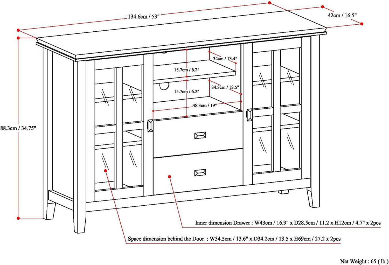 Simpli Home Artisan Wood 53" Transitional TV Media Stand in Black For TVs up to 60"