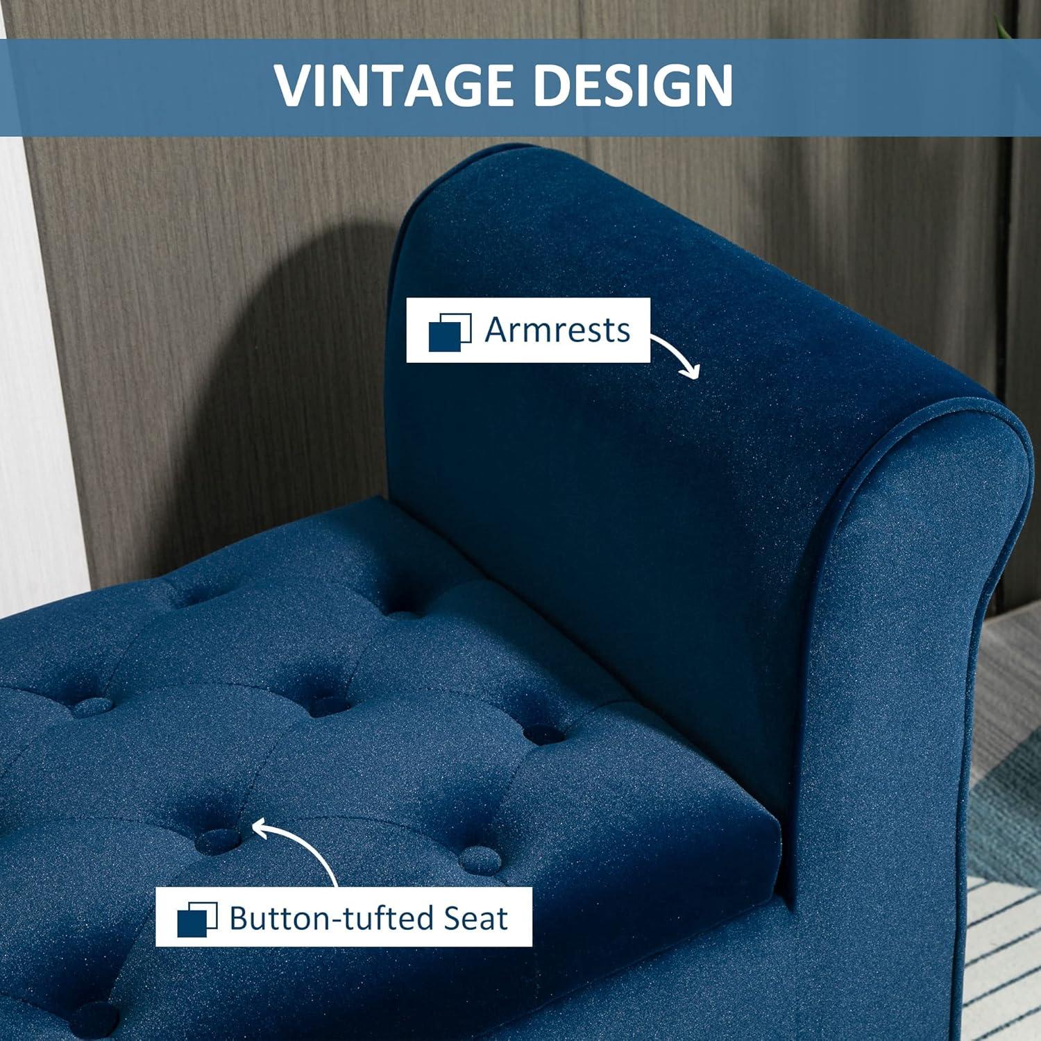 HOMCOM Button-Tufted Storage Ottoman Bench, Upholstered Bench with Rolled Armrests for Living Room or Hallway, Blue