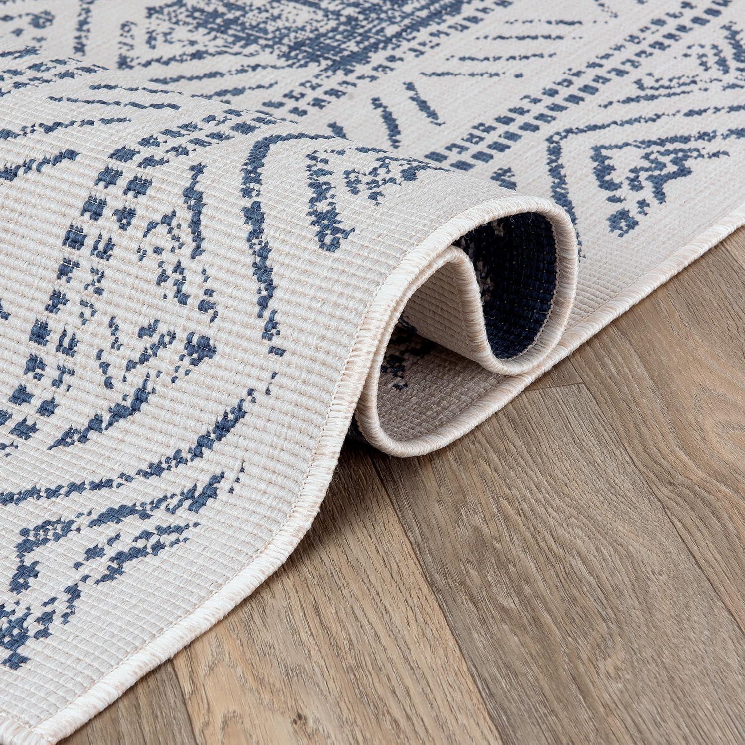 Livabliss Eagean Global Indoor/Outdoor Area Rug,7'10" x 10'2",Denim/Cream