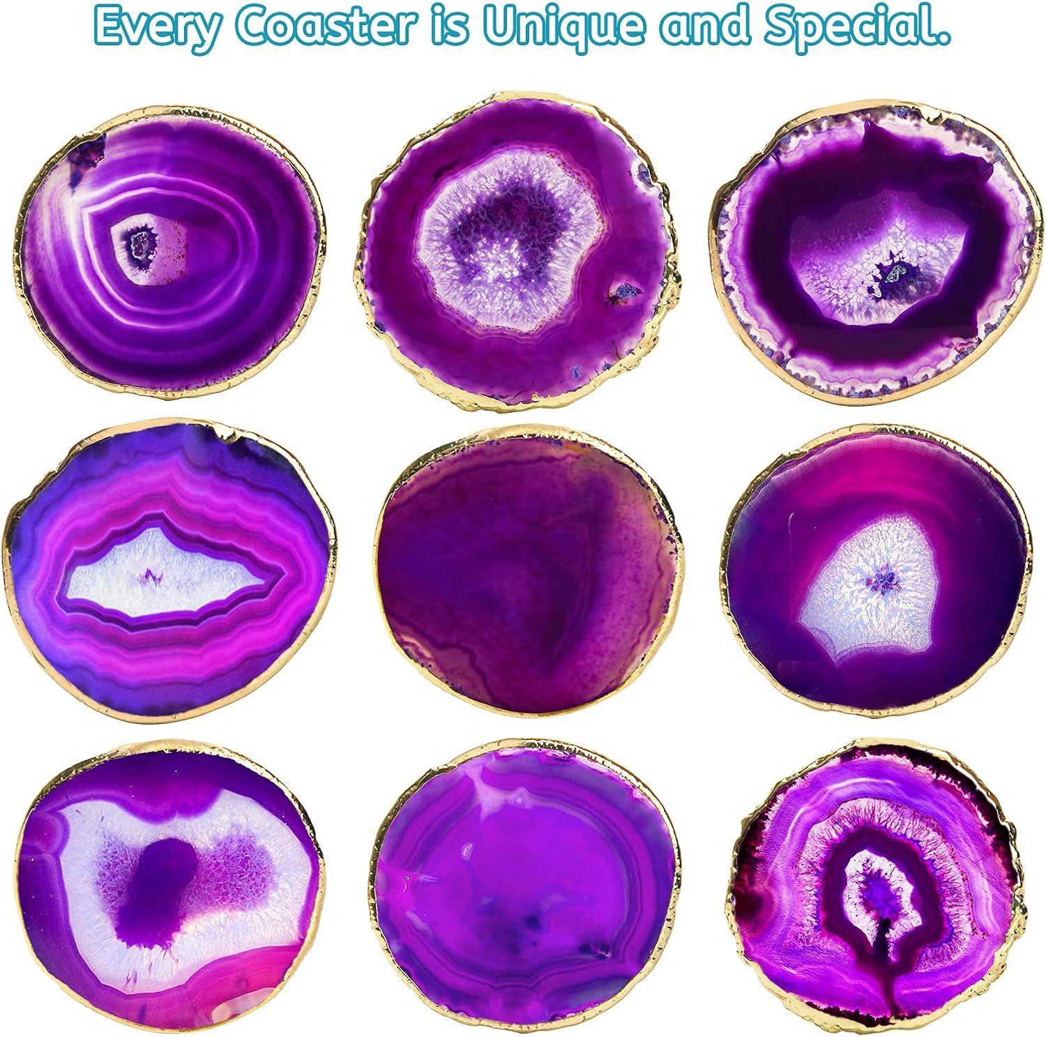 Purple Agate Coasters with Gold Edge, Set of 4