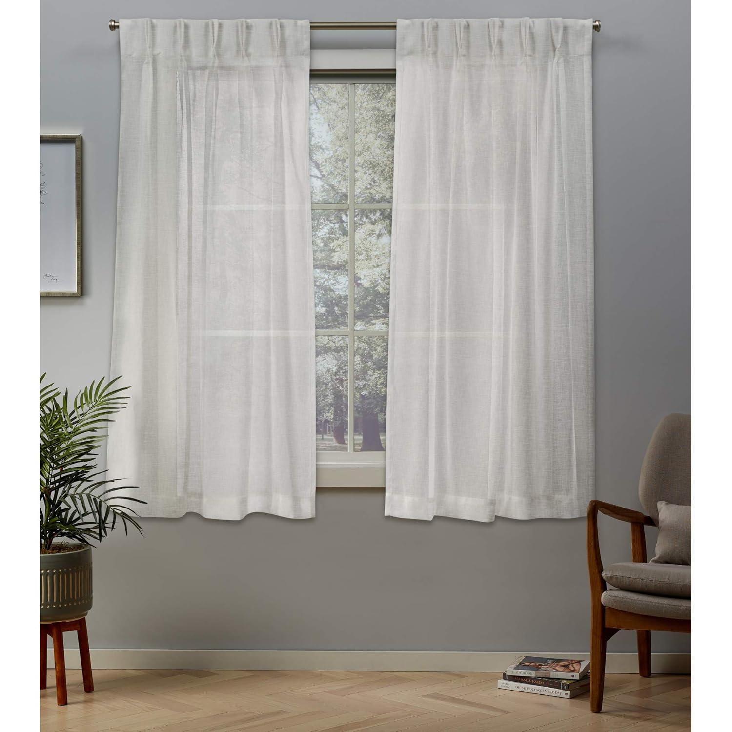 Set of 2 63"x30" Belgian Sheer Pinch Pleat Top Curtain Panel Ivory - Exclusive Home