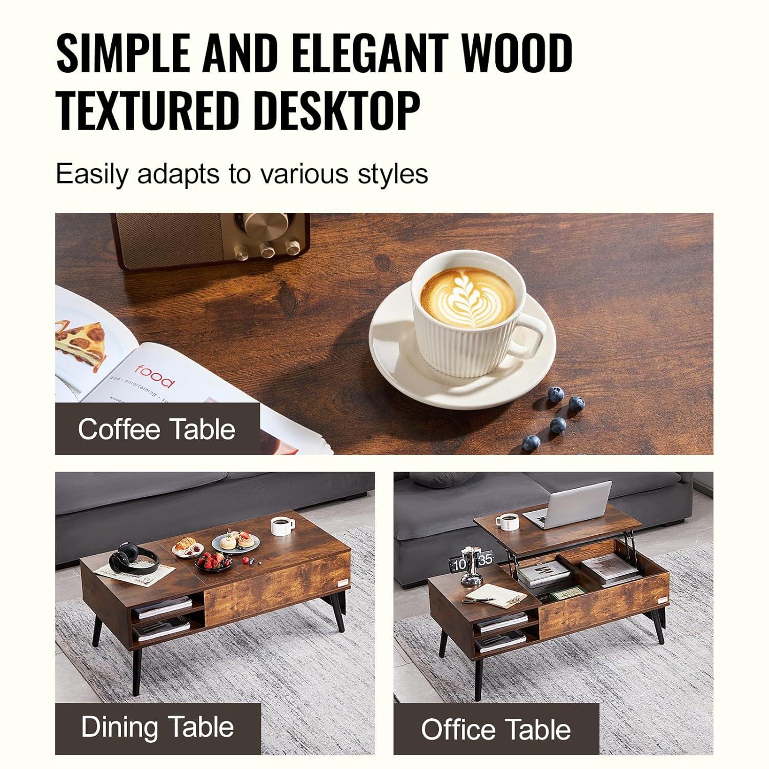George Oliver George Oliver Lift Top Coffee Table 39.4 in Rectangle Coffee Table for Living Room Brown