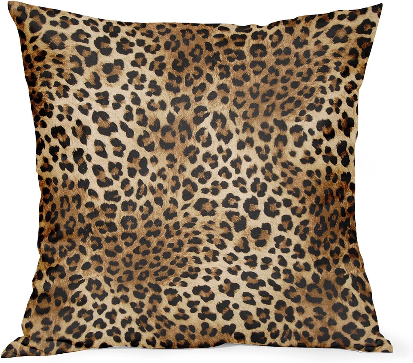 Brown Leopard Throw Pillow Cover - 2 Pcs Cheetah Pillow Case 20x20 inch Cotton Soft Animal Print Pillows Covers Decorative Cushion Cover for Home Couch Bed Sofa Double Side Printed