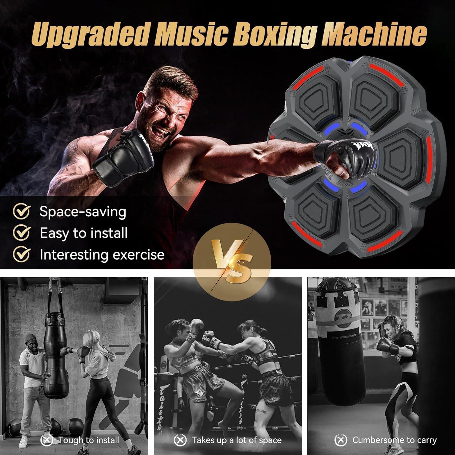Music Boxing Machine for Adults : Smart Bluetooth Wall Mounted Punching Trainer with Gloves - Interactive Boxing Target - Workout Boxing Equipment for Home Gym Office