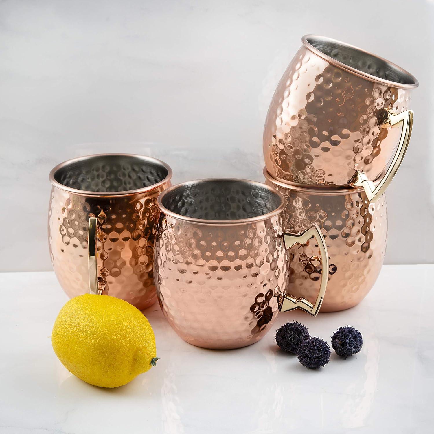 Cambridge 20 Oz Hammered Copper Moscow Mule Mugs, Set Of 4