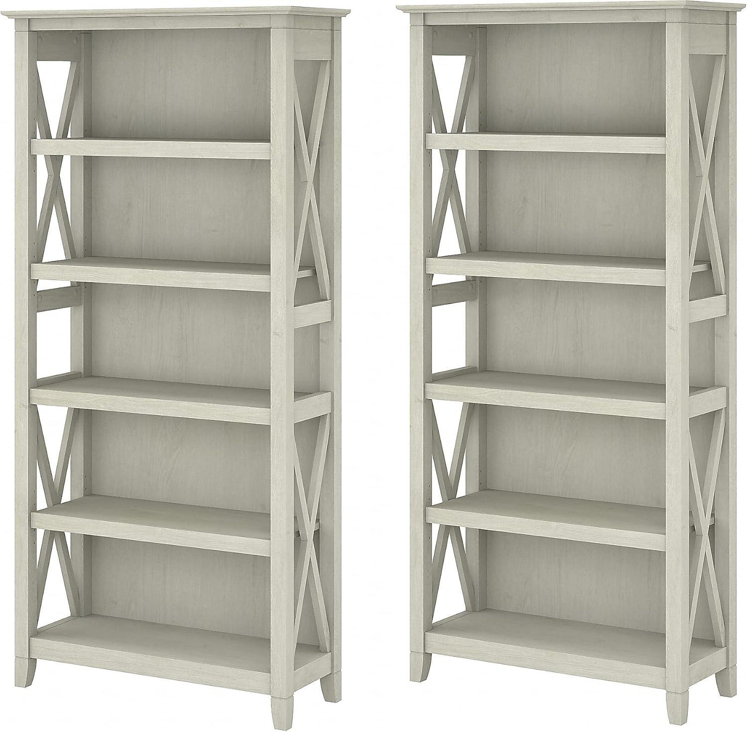 Linen White Oak Adjustable 5-Shelf Bookcase Set