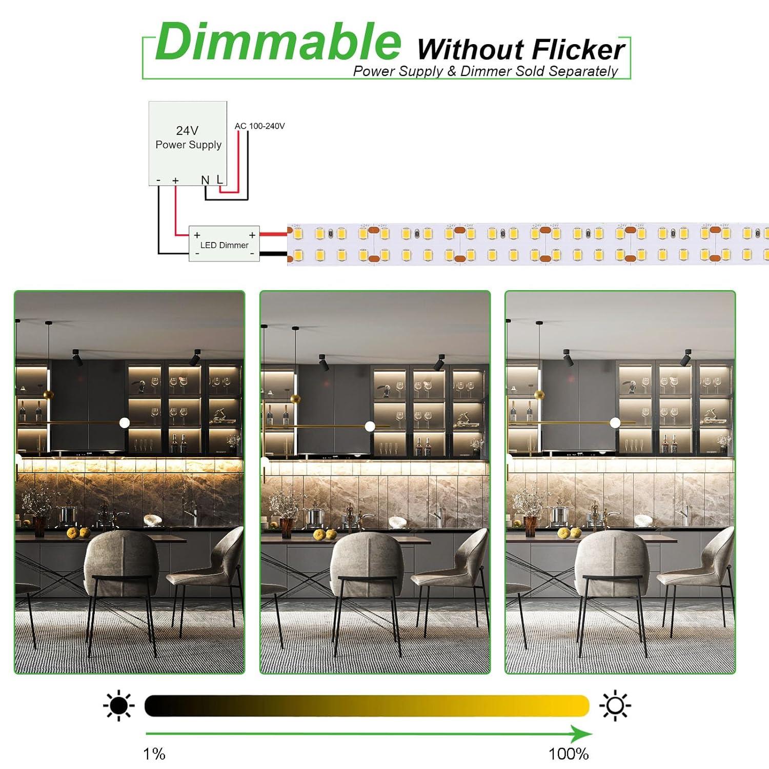 JOYLIT 24V LED Strip Warm White 3000K Dual Row 272LEDs/M 16.4FT, UL Listed Pro 792LM/FT CRI 92+ Dimmable Tape Lights 120W, 13000LM Ultra Bright Task Light Strip for Commercial, Home