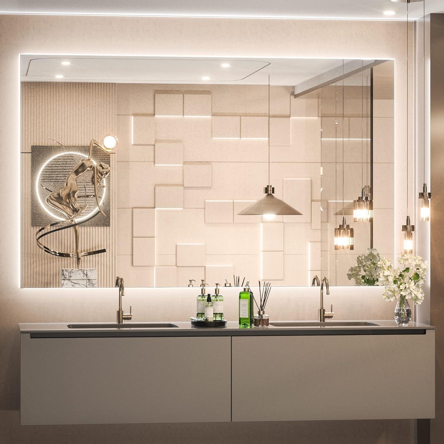 Ivy Bronx Keonjinn 40 X 24 In LED Bathroom Mirror With Lights, Adjustable 3 Color Lights, LED Vanity Mirror, Wall Mounted Anti-Fog Dimmable Mirror, UL Listed LED Driver, HD Tempered Glass(Horizontal/Vertical)