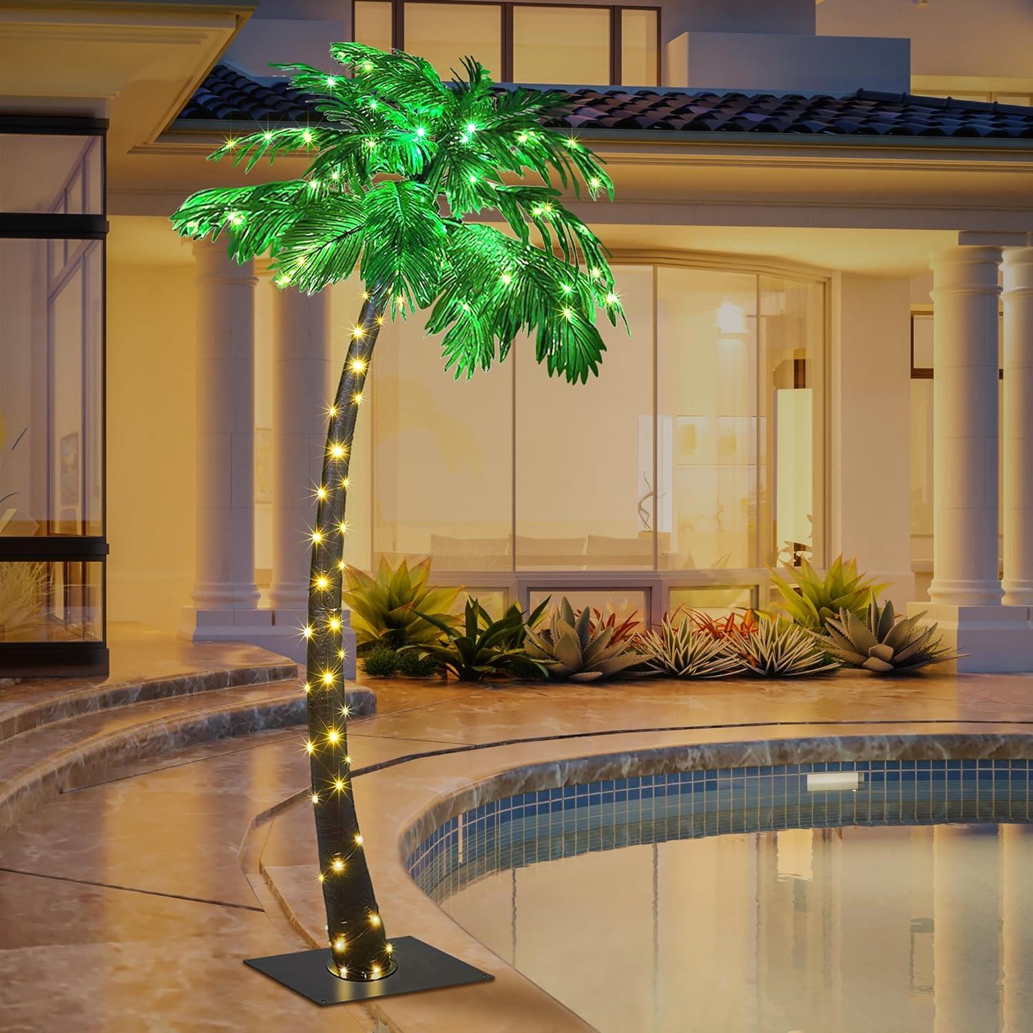 Tropical Bliss 7ft Green Silk Palm Tree with LED Lights