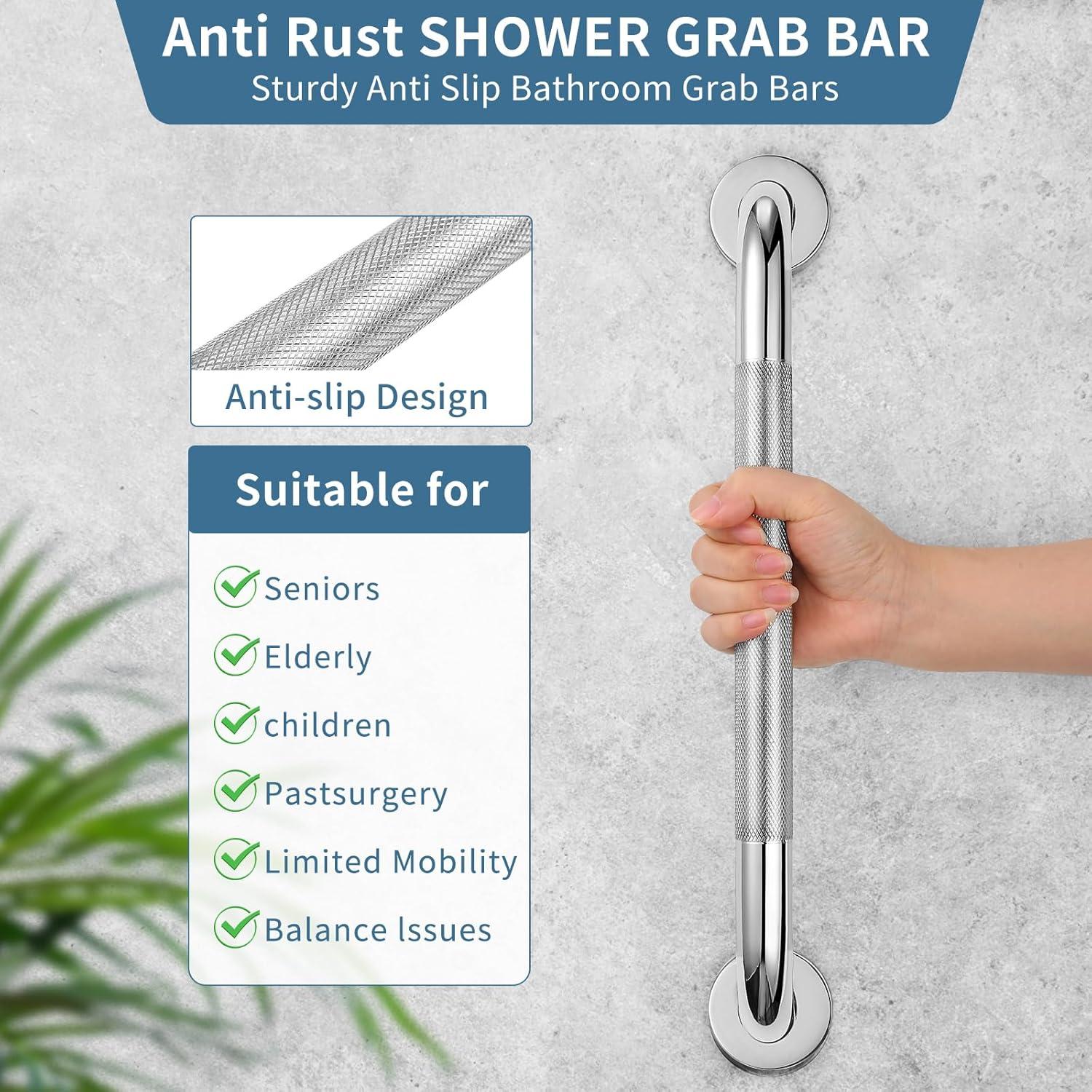 2 Pack 16 Inch Grab Bars for Bathtubs and Showers, Anti Slip Shower Grab Bars Stainless Steel Shower Handle Toilet Handicap Elderly Senior Assist Bathroom Saft Handle