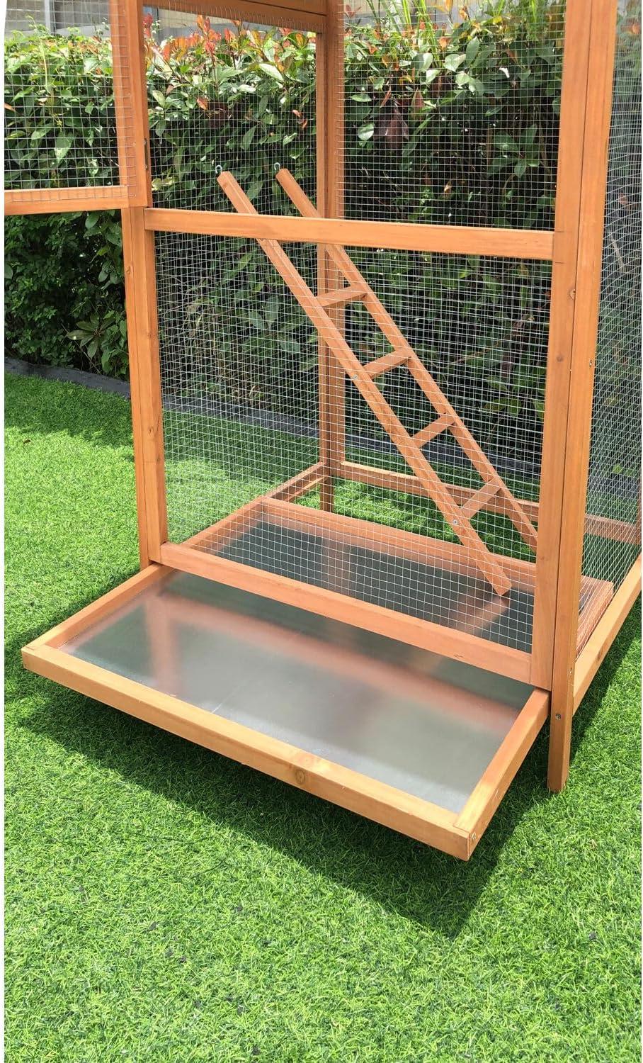 Hanover Outdoor Wooden Bird Cage with 3 Resting Bars, Ladder, Waterproof Roof and Removable Tray, 2.9 Ft. x 2.1 Ft. x 5.8 Ft.