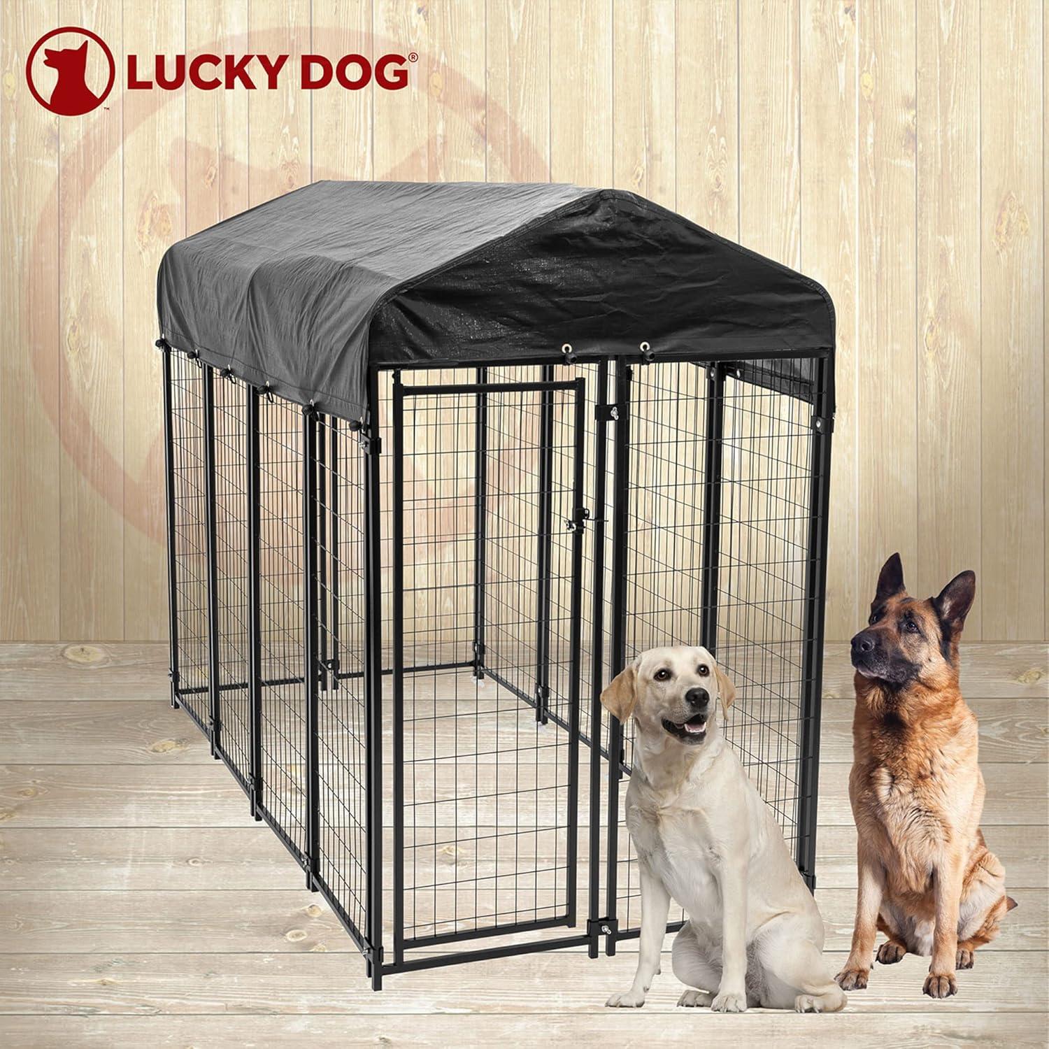 Lucky Dog 8ft x 4ft x 6ft Large Outdoor Dog Kennel Playpen Crate with Heavy Duty Welded Wire Frame and Waterproof Canopy Cover, Black (2 Pack)
