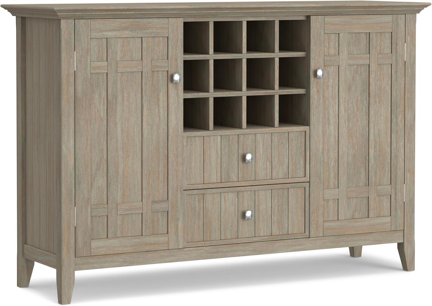 Simpli Home Bedford Wood 54" Transitional Sideboard Buffet and Wine Rack in Gray