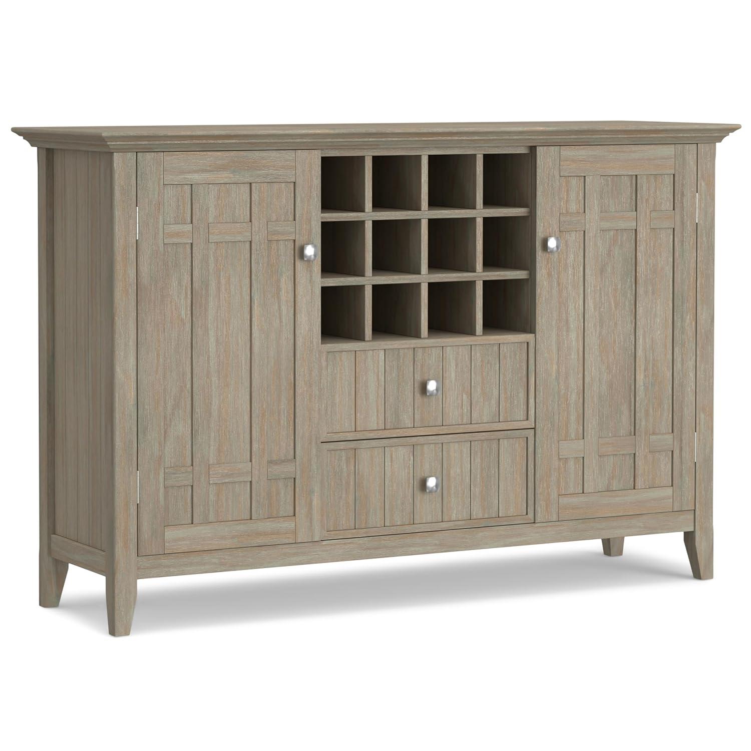 Simpli Home Bedford 54"W Solid Wood Sideboard Buffet and Wine Rack, 2 Drawers, and 2 Cabinets