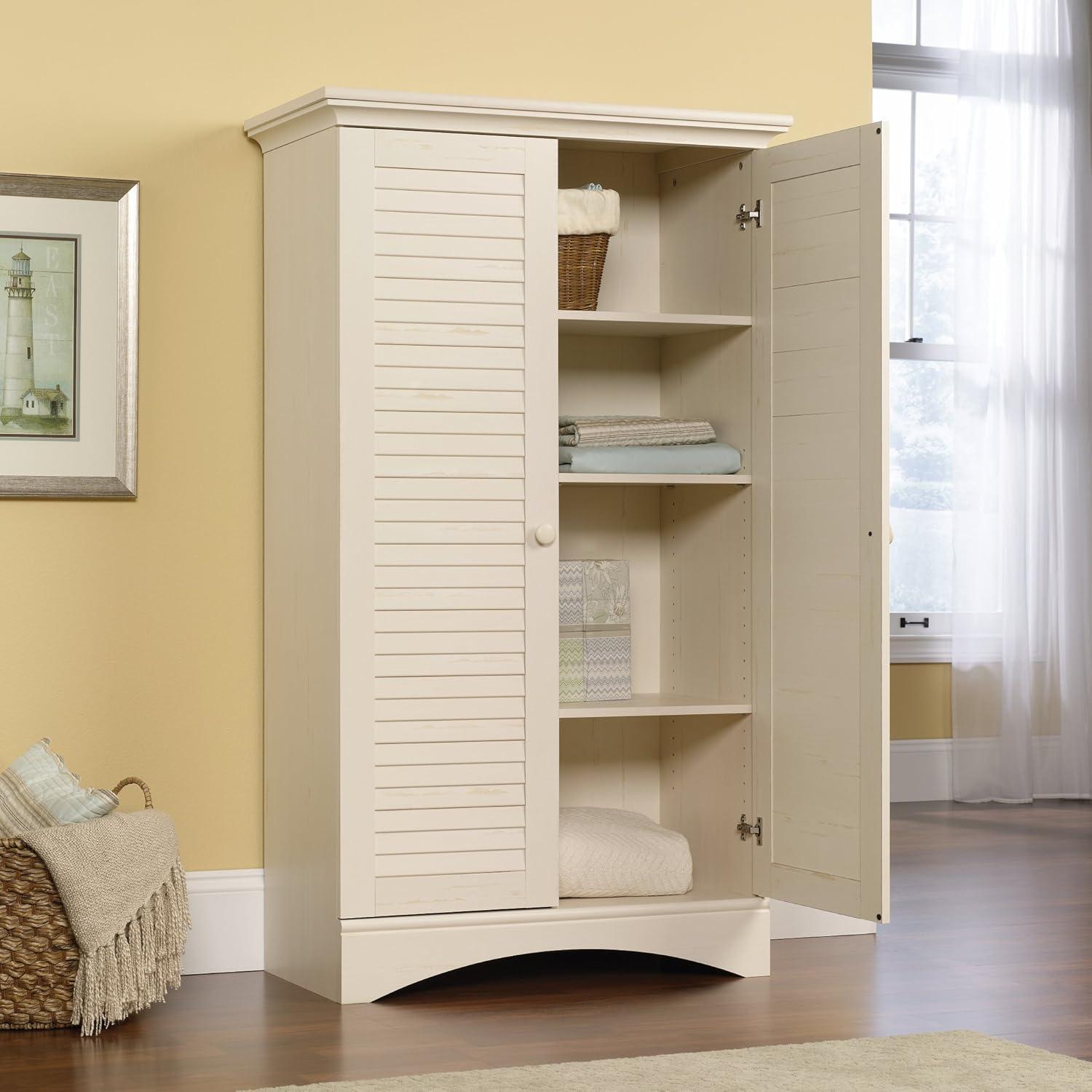 Sauder Harbor View Storage Cabinet, Antiqued White Finish