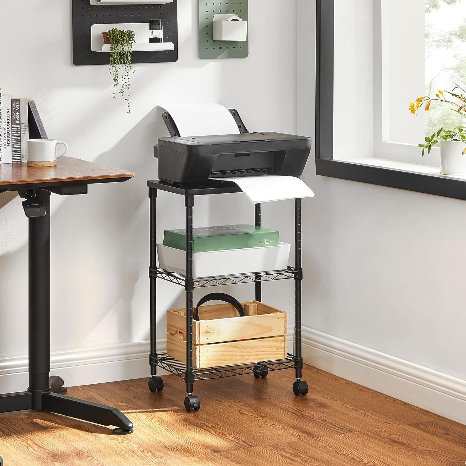 Black 3-Tier Rolling Printer Stand with Metal Frame