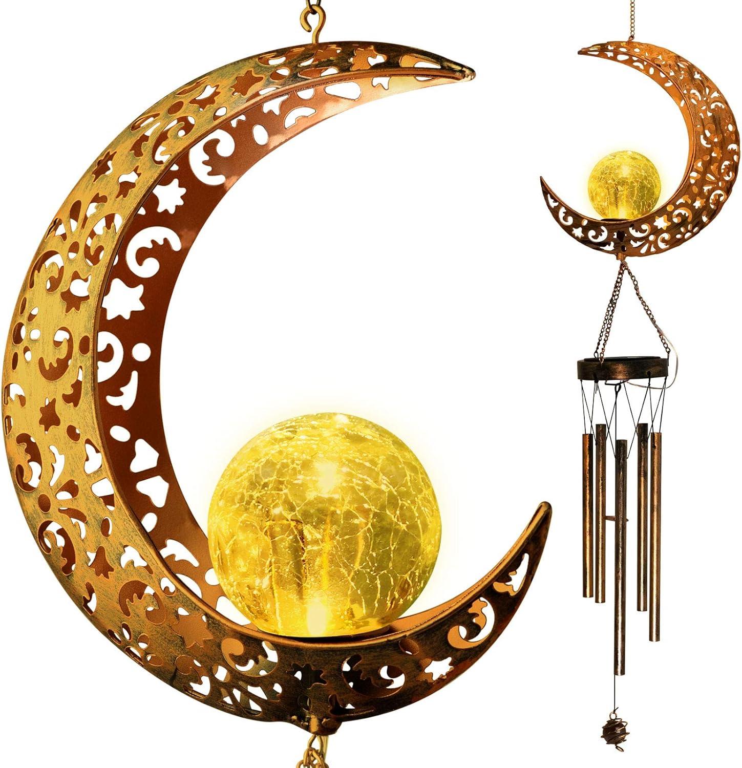 Moon Solar Lights Wind Chimes for Outside Gift for Women Gifts for Mom Grandma Birthday Gifts Large Moon Decor Windchimes Outdoors Gardening Gift for Outdoor Patio Yard Porch Solar Moon Night Lights