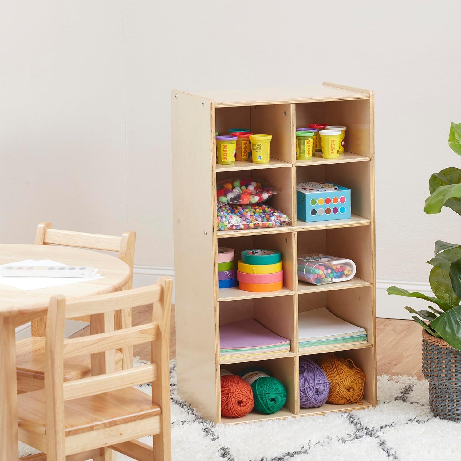 ECR4Kids Streamline 10 Cubby Tray Storage Cabinet, 5x2, Natural