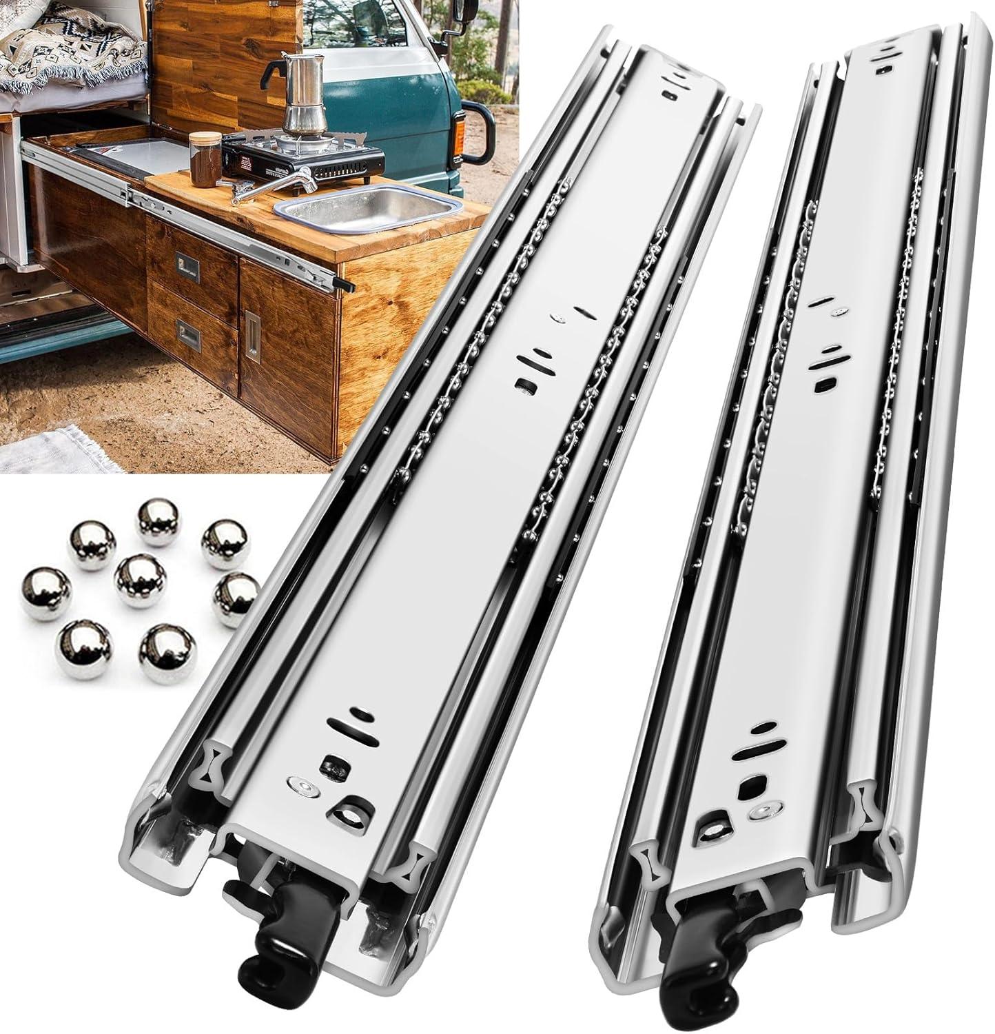 Heavy Duty Locking Drawer Slides Full Extension Runners with Lock 12 14 16 18 20 22 24 26 28 30 32 34 36 38 40 Inch Side Mount Ball Bearing Rails Track Glides 220 Lbs (with Lock, 14 inch) 14 Inch