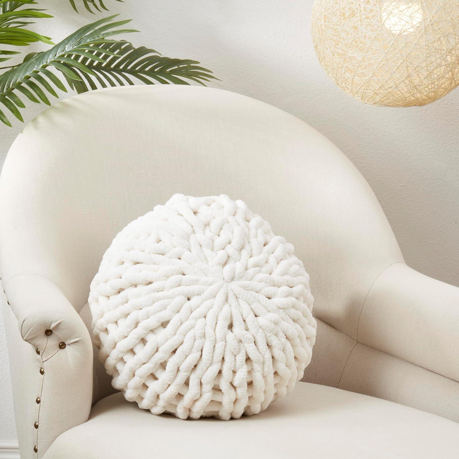 Saro Lifestyle Chunky Knit Round Throw Pillow, Off-White, 15"x15"