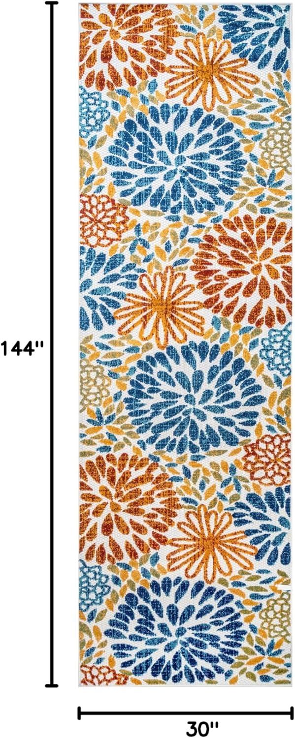 Nuloom Monique Floral & Paisley 2x12 Indoor/Outdoor Runner Rug for Living Room Patio Deck Front Porch Entryway Hallway Kitchen, Blue/Multicolor