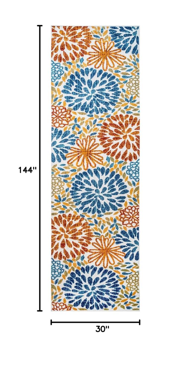 Nuloom Monique Floral & Paisley 2x12 Indoor/Outdoor Runner Rug for Living Room Patio Deck Front Porch Entryway Hallway Kitchen, Blue/Multicolor