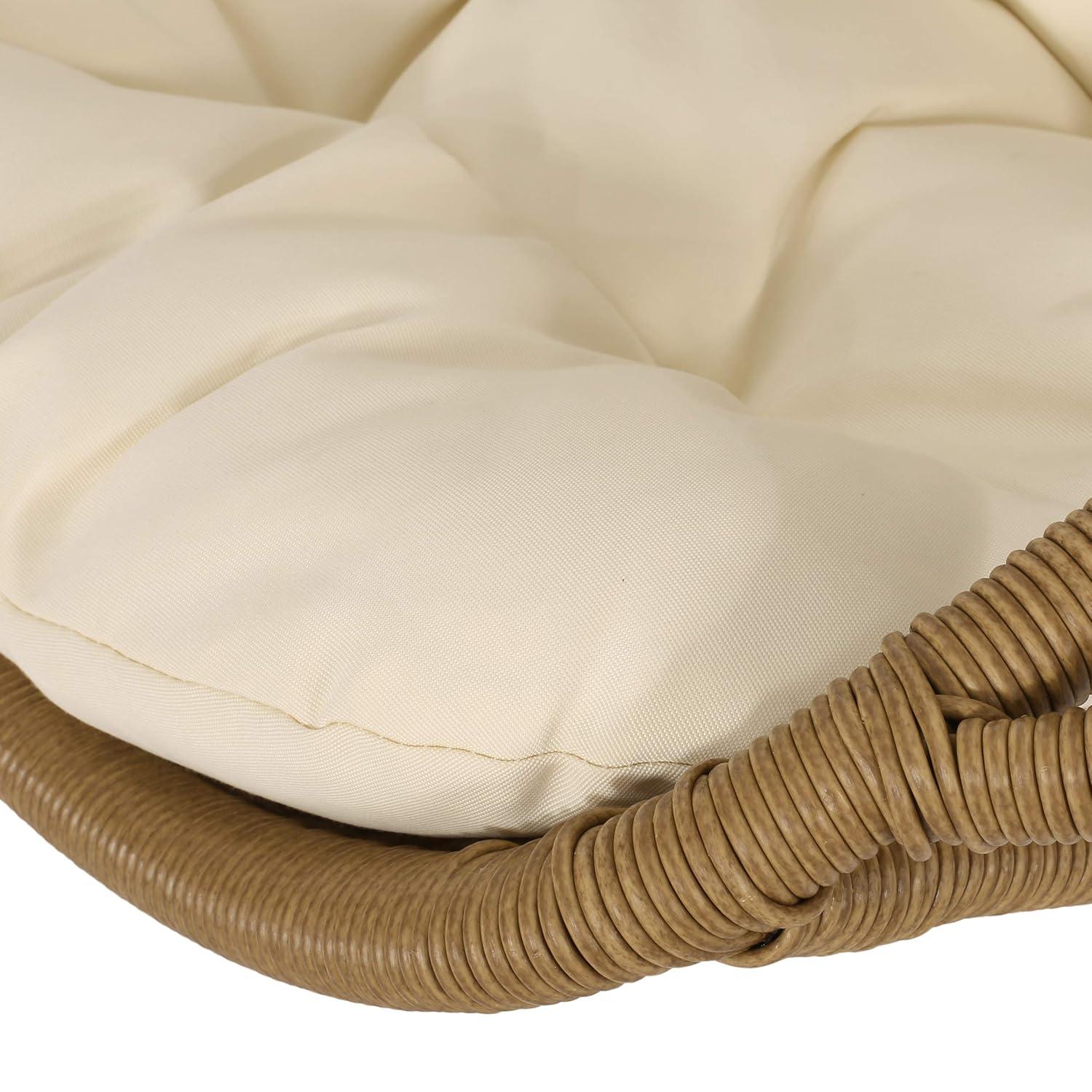 Orville Indoor/Outdoor Wicker Hanging Chair with 8' Chain - Light Brown/Beige - Christopher Knight Home: Polyester, Weather-Resistant