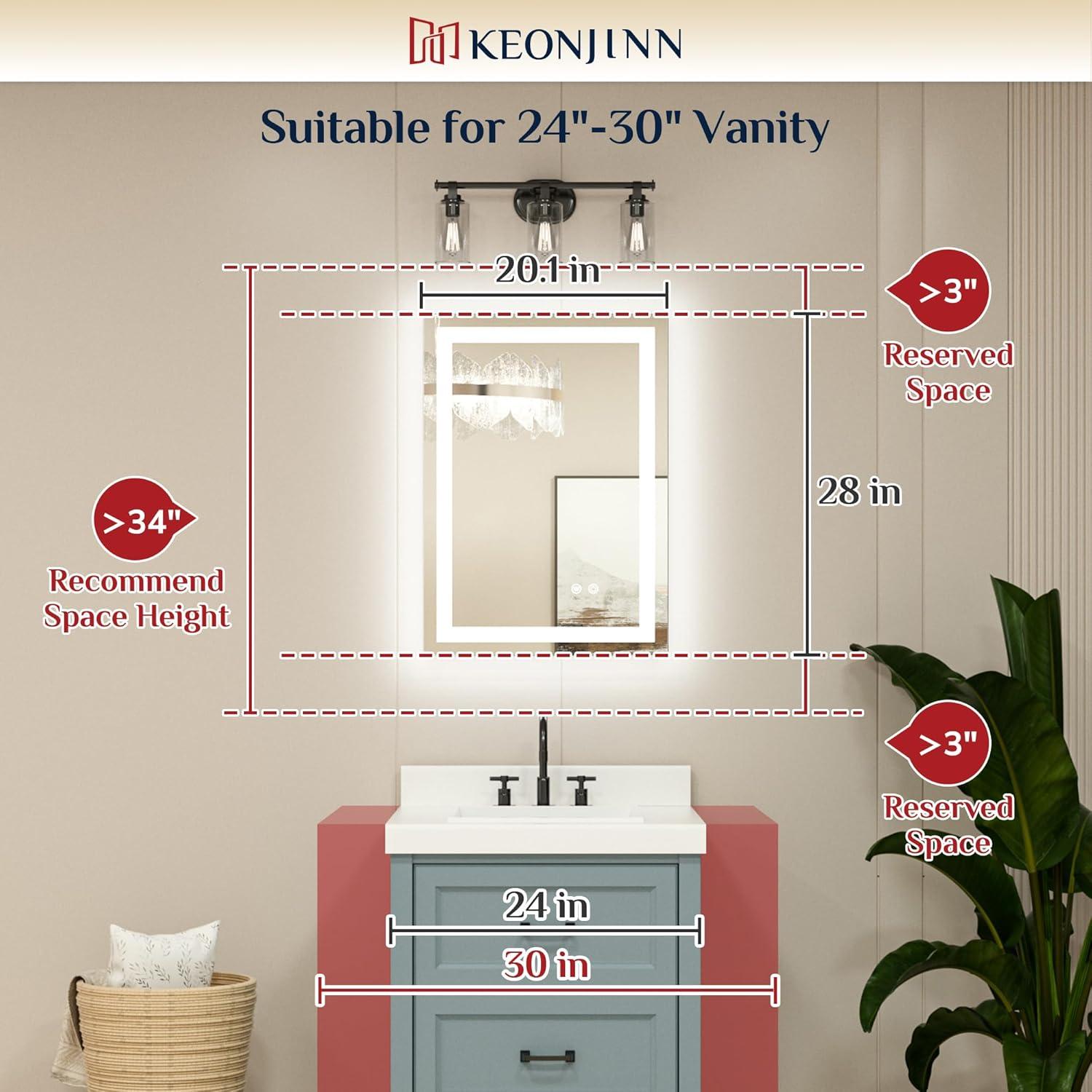 Keonjinn LED Bathroom Mirror 60 ” x 36 ” with Frontlit & Backlit, Lighted Mirror with Stepless Dimmable 3-Color Lights, Bathroom Vanity Mirror with HD Tempered Glass, UL-Listed LED Driver, CRI90+